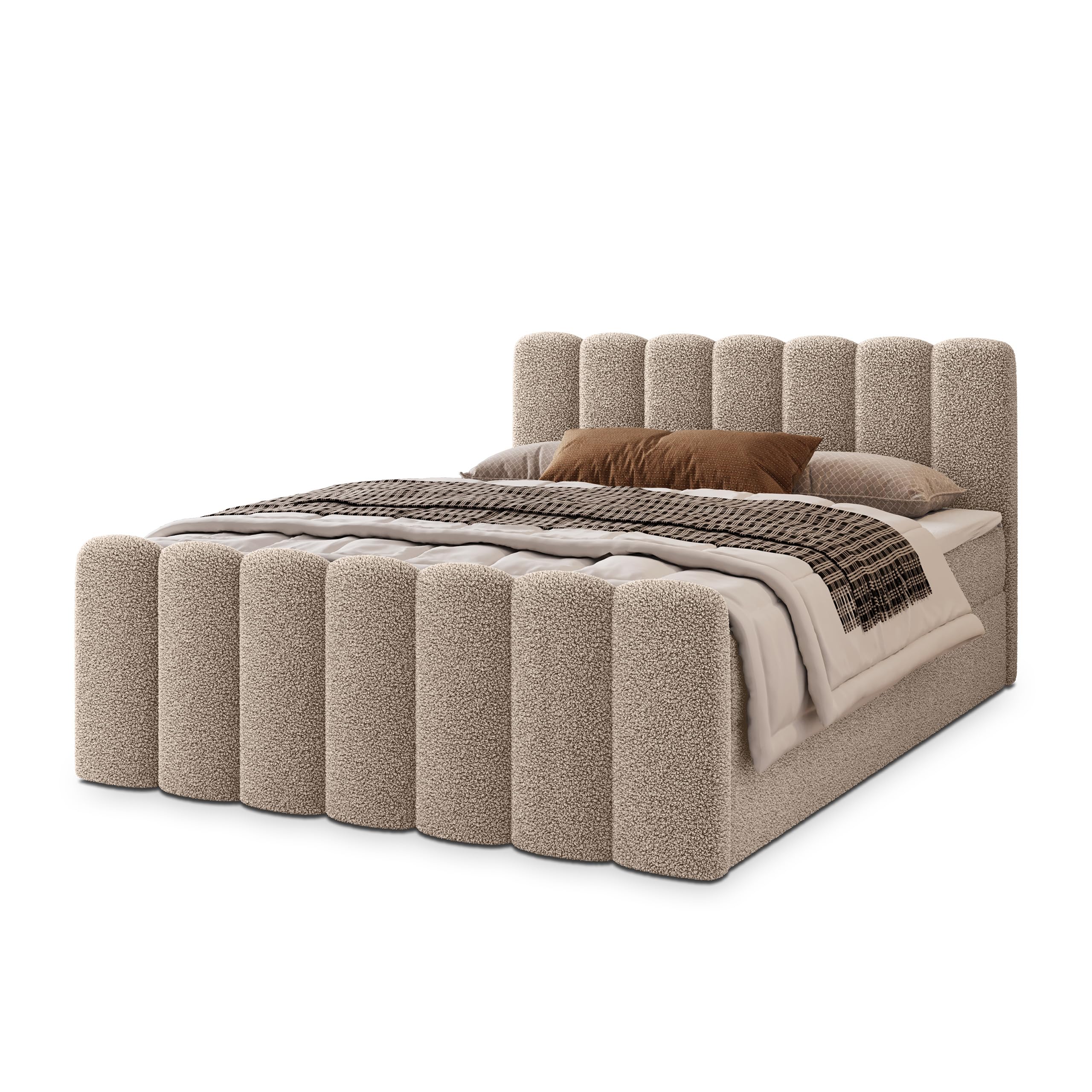 Masseno Boxspringbett CELLA Q 140x200 cm Komplett-Set mit Matratze und Topper, Polsterbett mit Zwei Bettkästen -Beige, Quelle 05