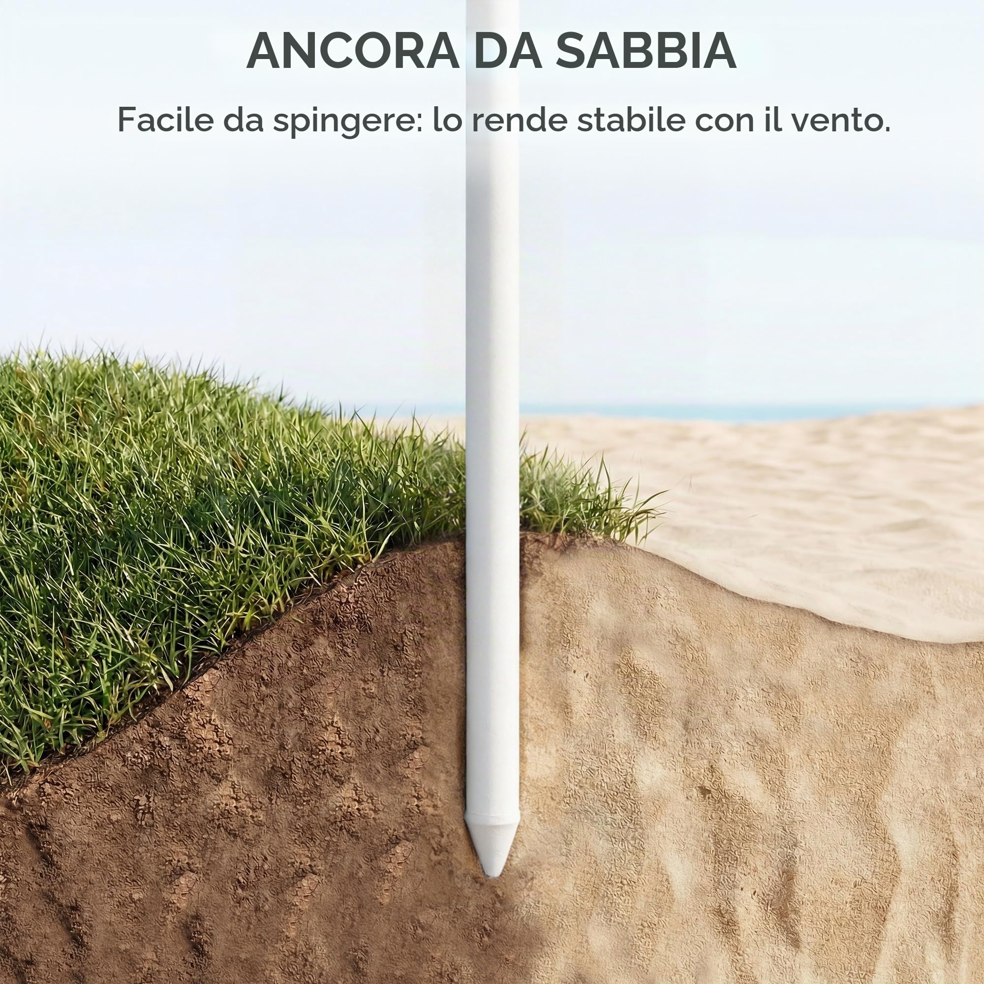 Outsunny 1.8 m Ombrellone spiaggia con ancora sabbia, portatile verde | Inclinazione 30°, Parasole frangiato, Ombra patio, Altezza regolabile, Borsa trasporto, Protezione UV, Motivo foglia