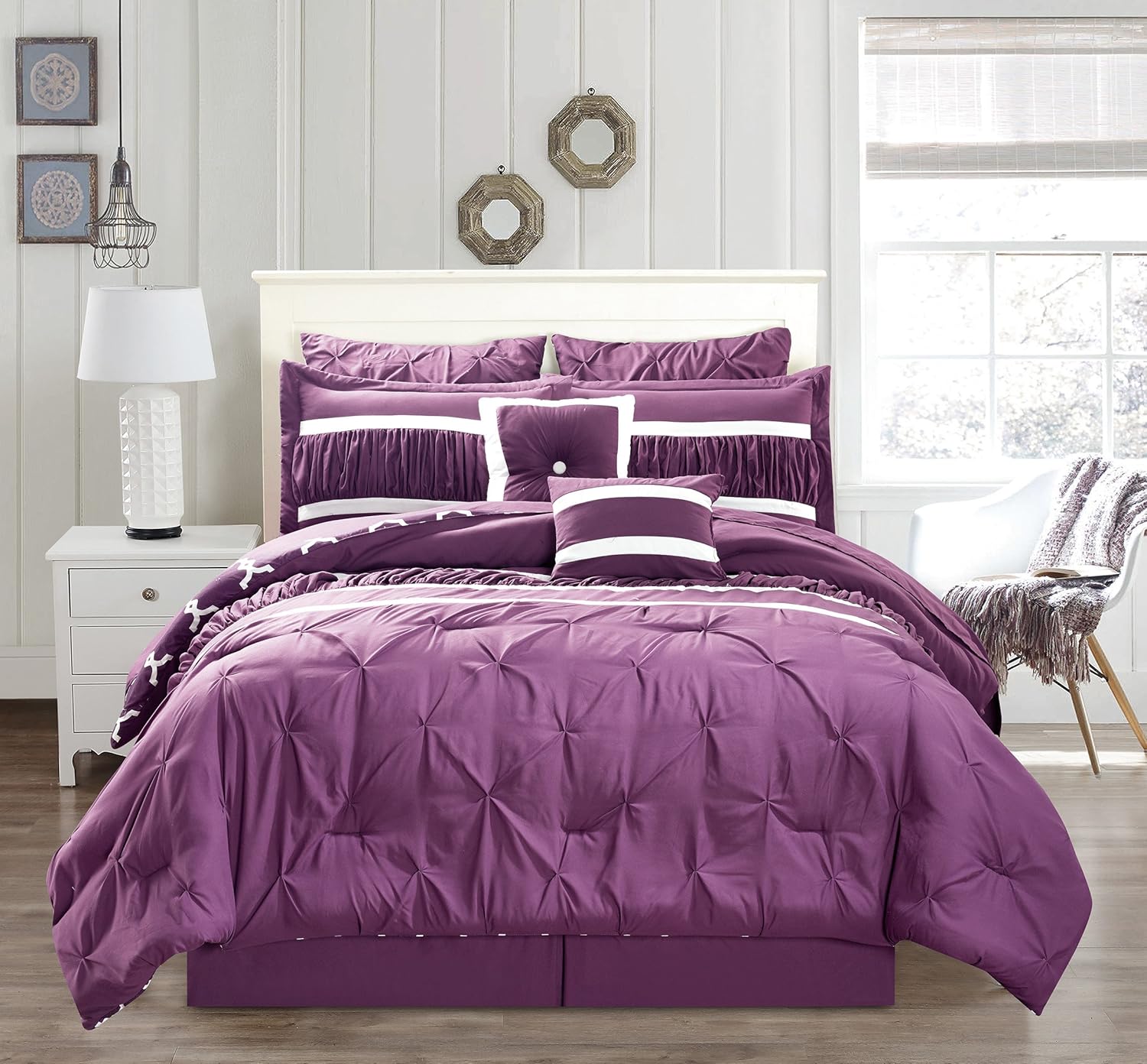 Duck River Marlin Pintucked Comforter Set, King, Plum Home & Kitchen