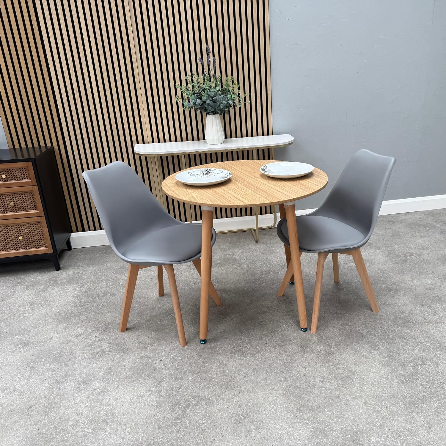 Life Interiors Dining Room Table Set for 2-80 cm Round Table & Dining Room Chairs Set of 2 with Cushions – PU Padded Seat w/Solid Wood Legs – Space Saving Modern Round Dining Set