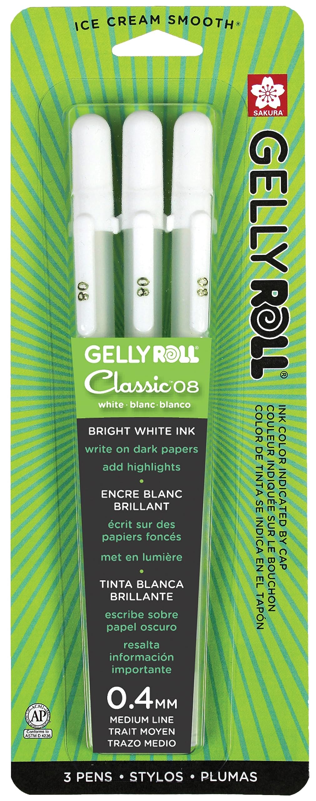 Sakura 37488 Gelly Roll Classic 08 (Medium Pt.) 3PK Pen, White
