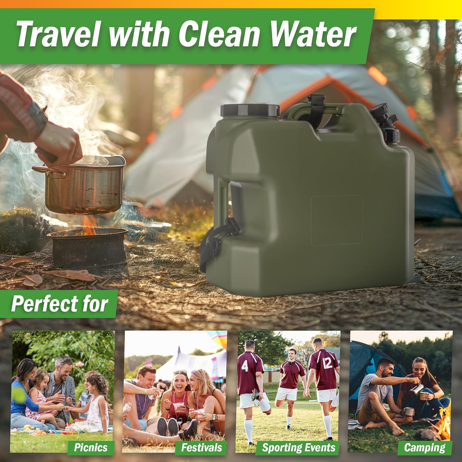 Camping Water Jug with Spigot - 4.75 Gallon Jug Canteen Tank Carboy - BPA Free No Leak Camping Water Container for Outdoor Potable Drinking on Picnics, Camp and Overlanding Gear by Wakeman Outdoors