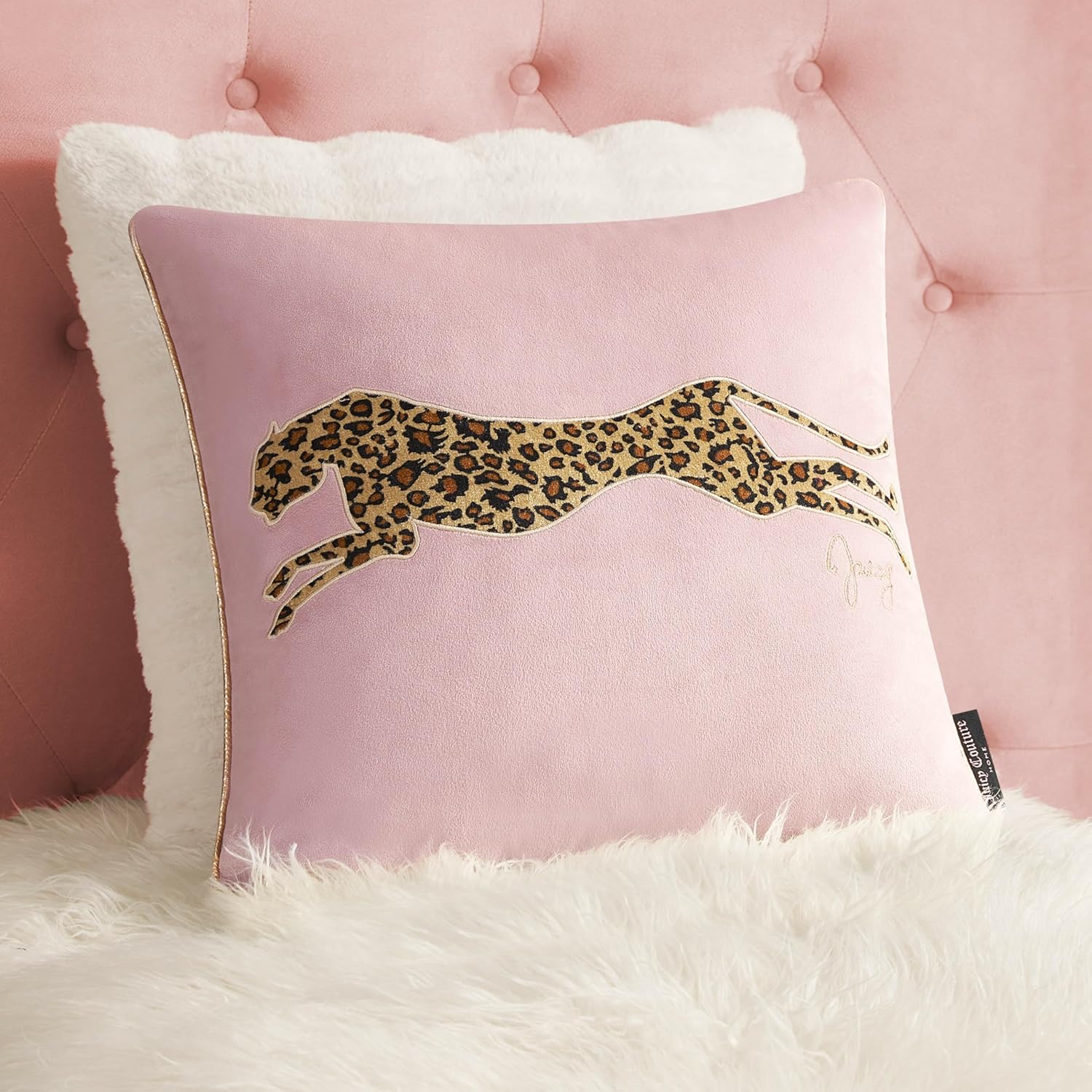 Juicy Couture Reversible Velvet Cheetah Pillow, 14" x 24" Decorative Pillow, White