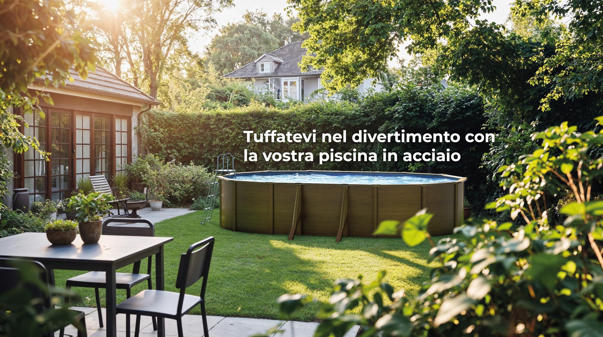Gre KIT610W Pacific. - Piscina fuori terra in acciaio, ovale con aspetto in legno. Piscina scomponibile per Giardino. 610 x 375 x 120 cm