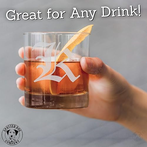 Miniatura 4 de Spotted Dog Company Monograma grabado de 11 oz Rocks Old Fashioned Lowball Vaso para whisky Scotch Bourbon (letra K)