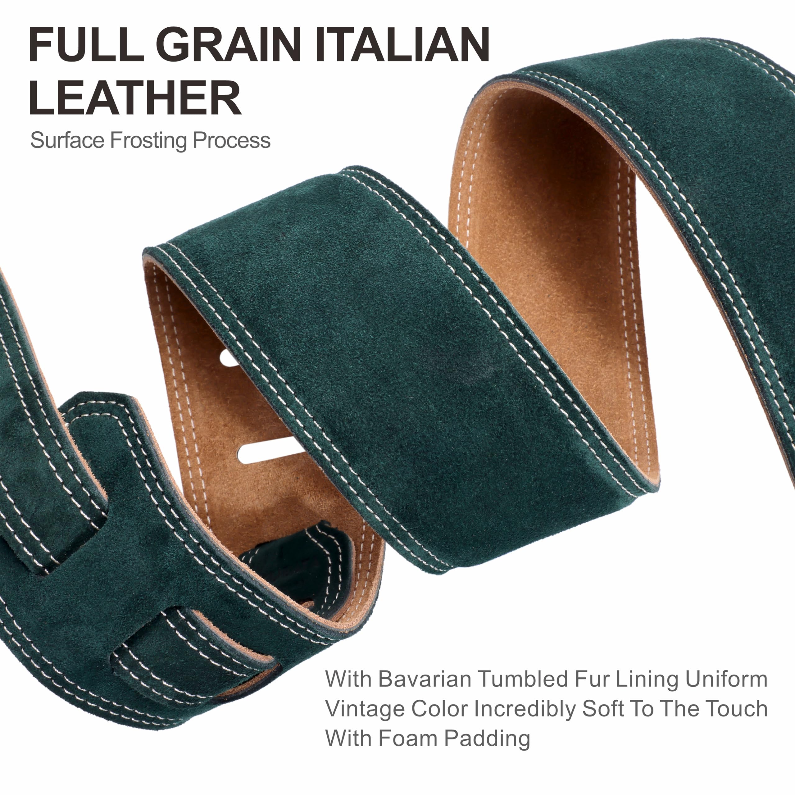 Nefelibata Guitar Strap, 2.5" Wide Bavarian Tumbled Leather Guitar Straps with Foam Padding and Cable Storage Loop - Image 3