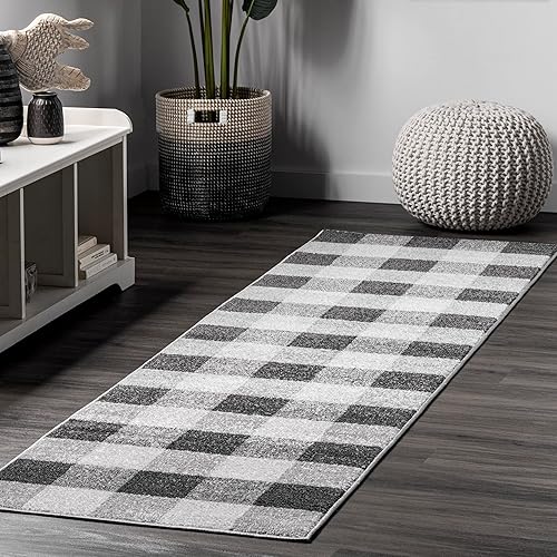 nuLOOM Buffalo - Alfombra de pasillo a cuadros, 2 x 6 pies, color gris