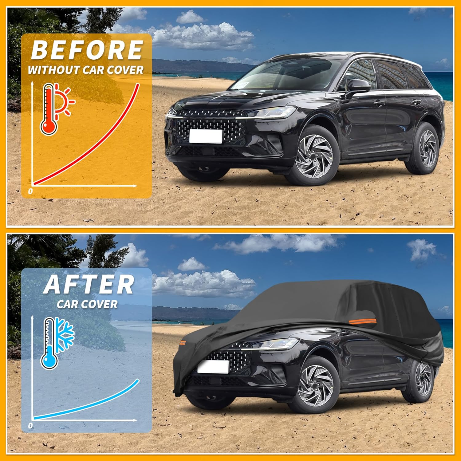 Car Cover Waterproof All Weather Sun Rain Protection Full Exterior Cover for Lincoln Corsair 190T-PU Black with Left Side Zippers