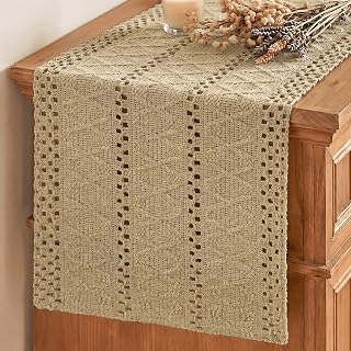 Artoid Mode Burlap Brown Woven Farmhouse Hollow Table Runner 12x72 Inch