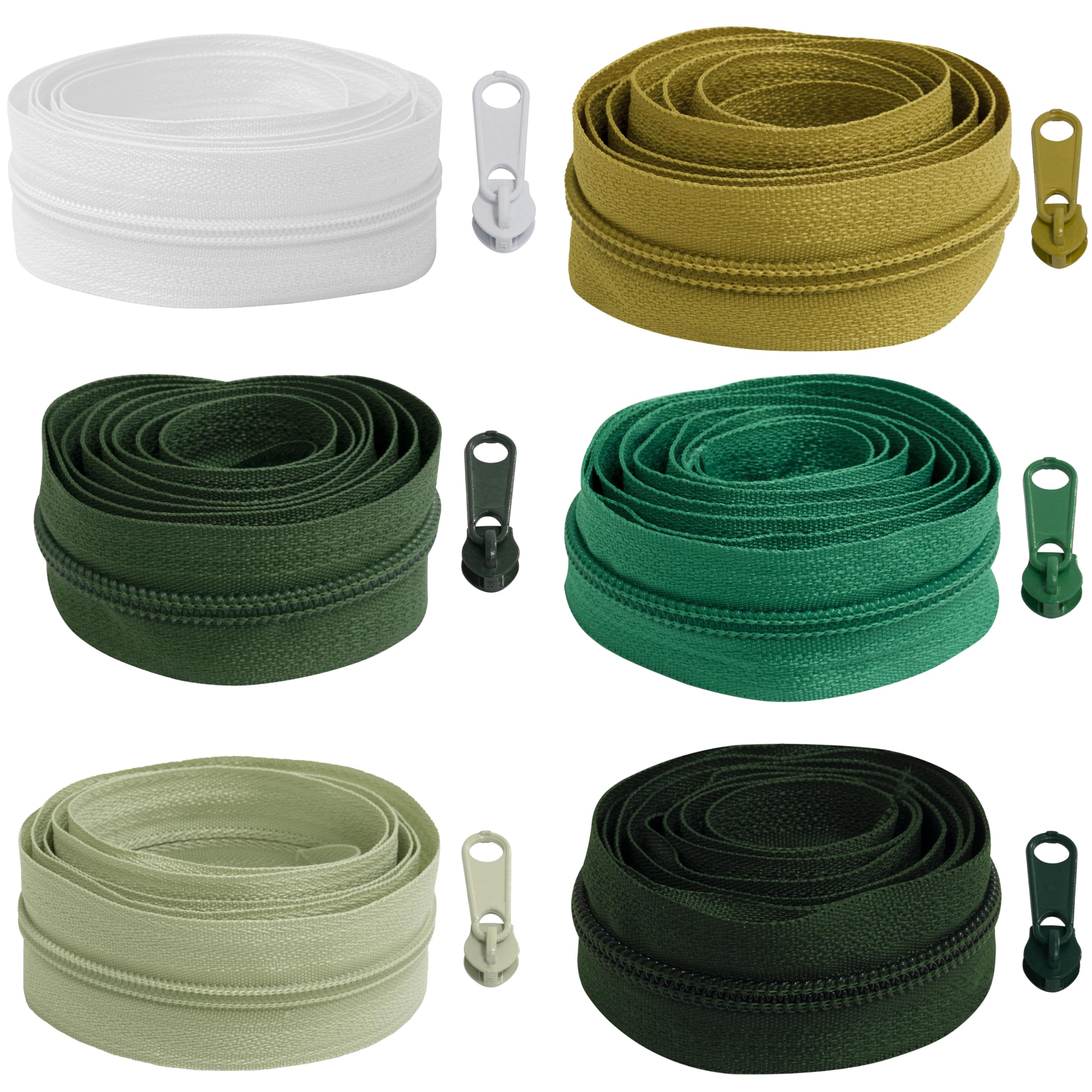 Aerzetix Kit Cerniera Lampo a Spirale 6x1 m Verde N°5 18 cursori Metallo Non bloccabile