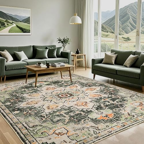 XWZO 6x9 Large Soft Ultra-Thin Floral Area Rug - Washable Vintage Living Room Ru
