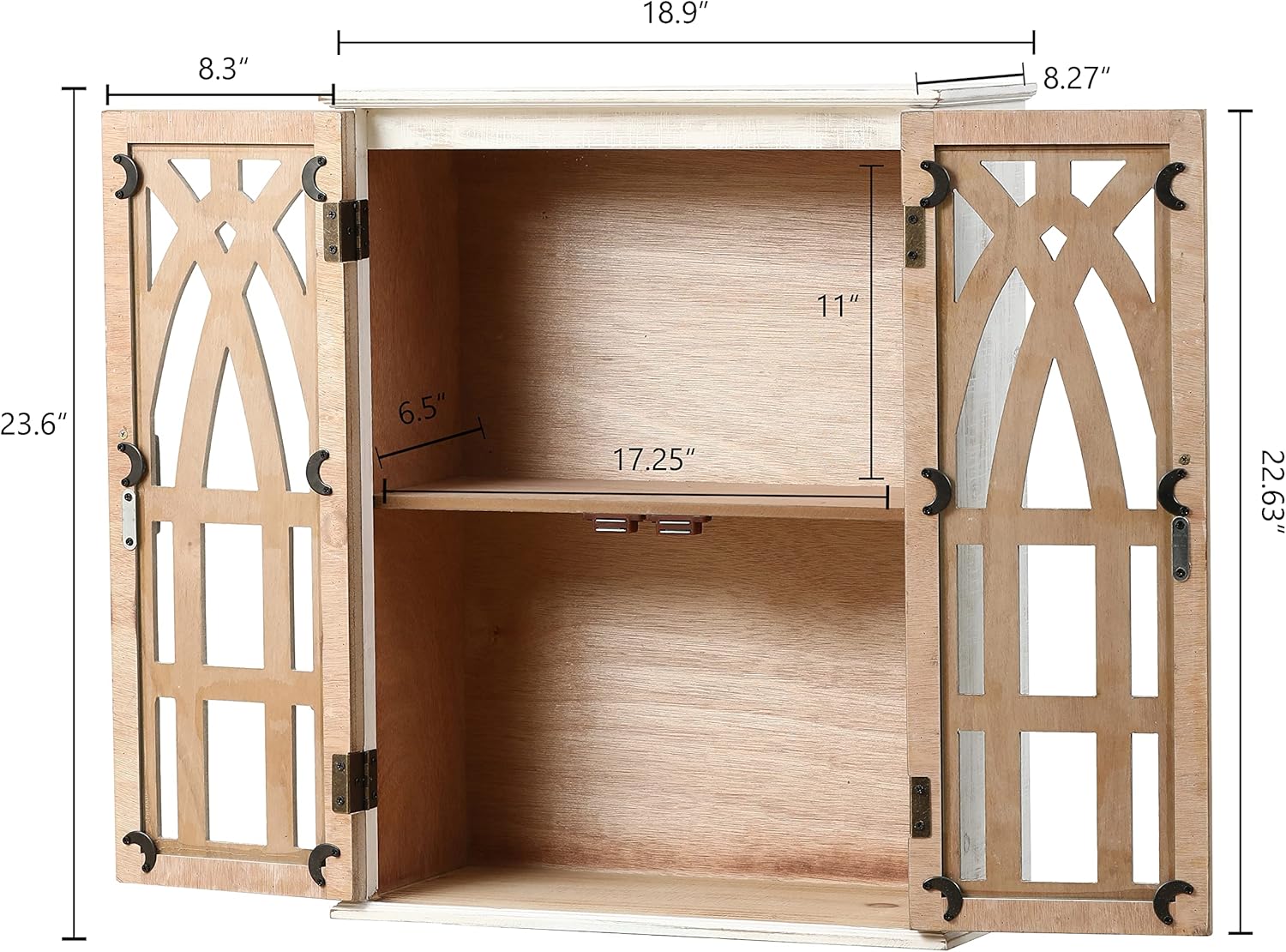 LuxenHome Farmhouse Wall Cabinet with 2 Door, 20" Floating Storage Cabinet with Shelves for Kitchen, Bathroom, Home Office,Utility Room Disdressed White Wood Wall-Mounted Storage for Small Spaces