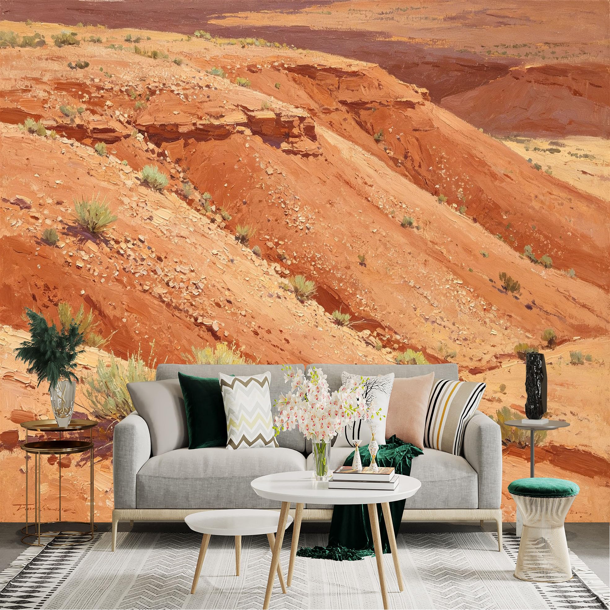 Lnzczhyre Dbh260521875 Custom Size Wall Sticker Mural， Southwest Desert Landscape， Red Rock Canyon， Arid Terrain， Oil Painting Style， For Wall Decoration， Peelandstick Wall Decals.