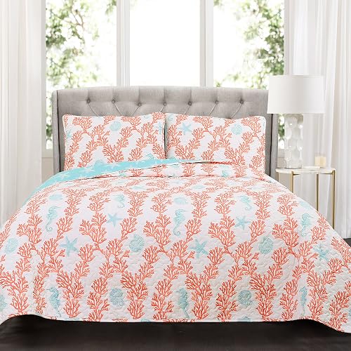 Lush Decor Dina Coral Reversible Cotton Quilt Queen Size 3