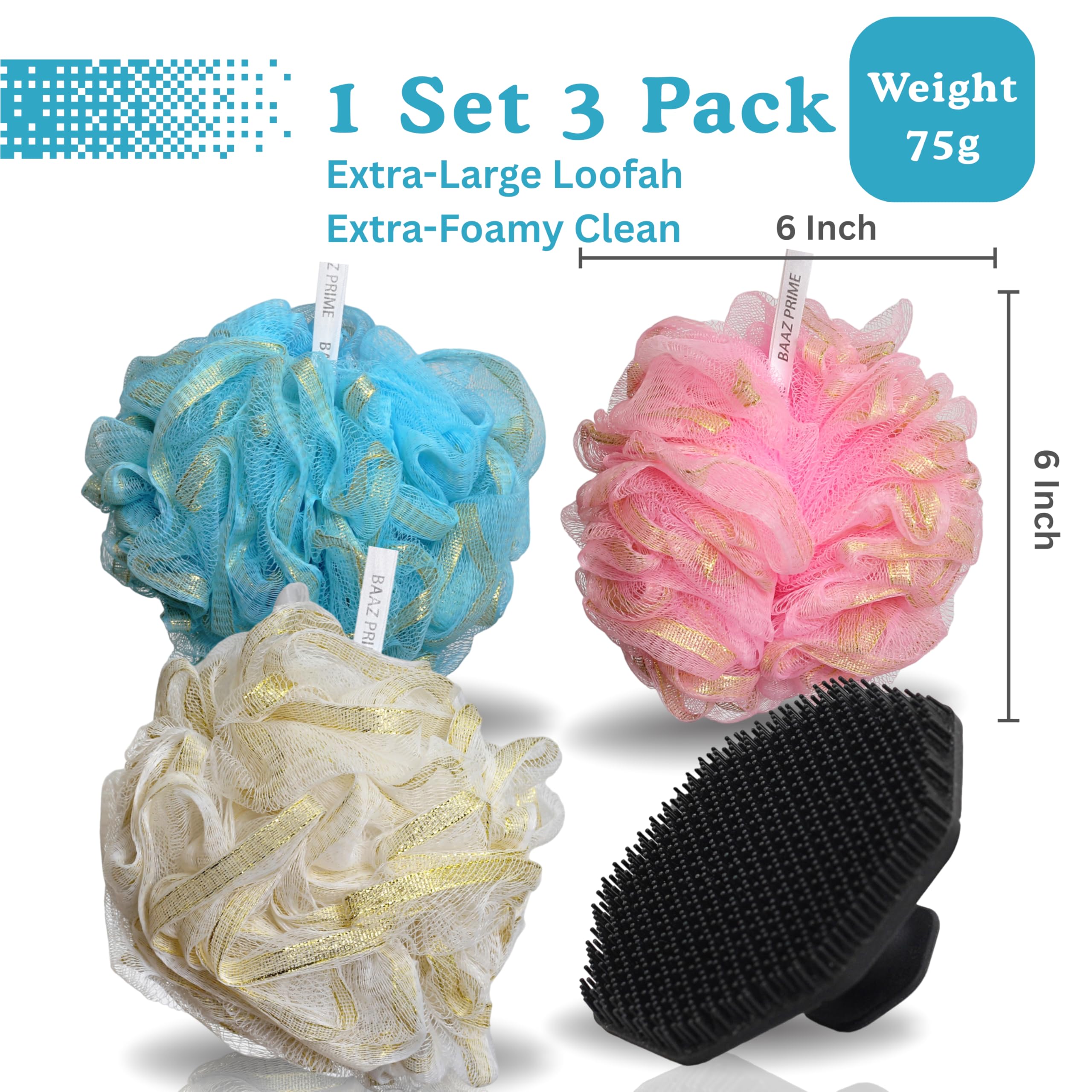 Bardzo duża gąbka Loofah – 75 g luffa prysznicowa premium dla mężczyzn i kobiet z silikonową myjką do twarzy, 3 + 1 złuszczającą gąbką prysznicową Loofa z bogatą pianą głębokie oczyszczanie