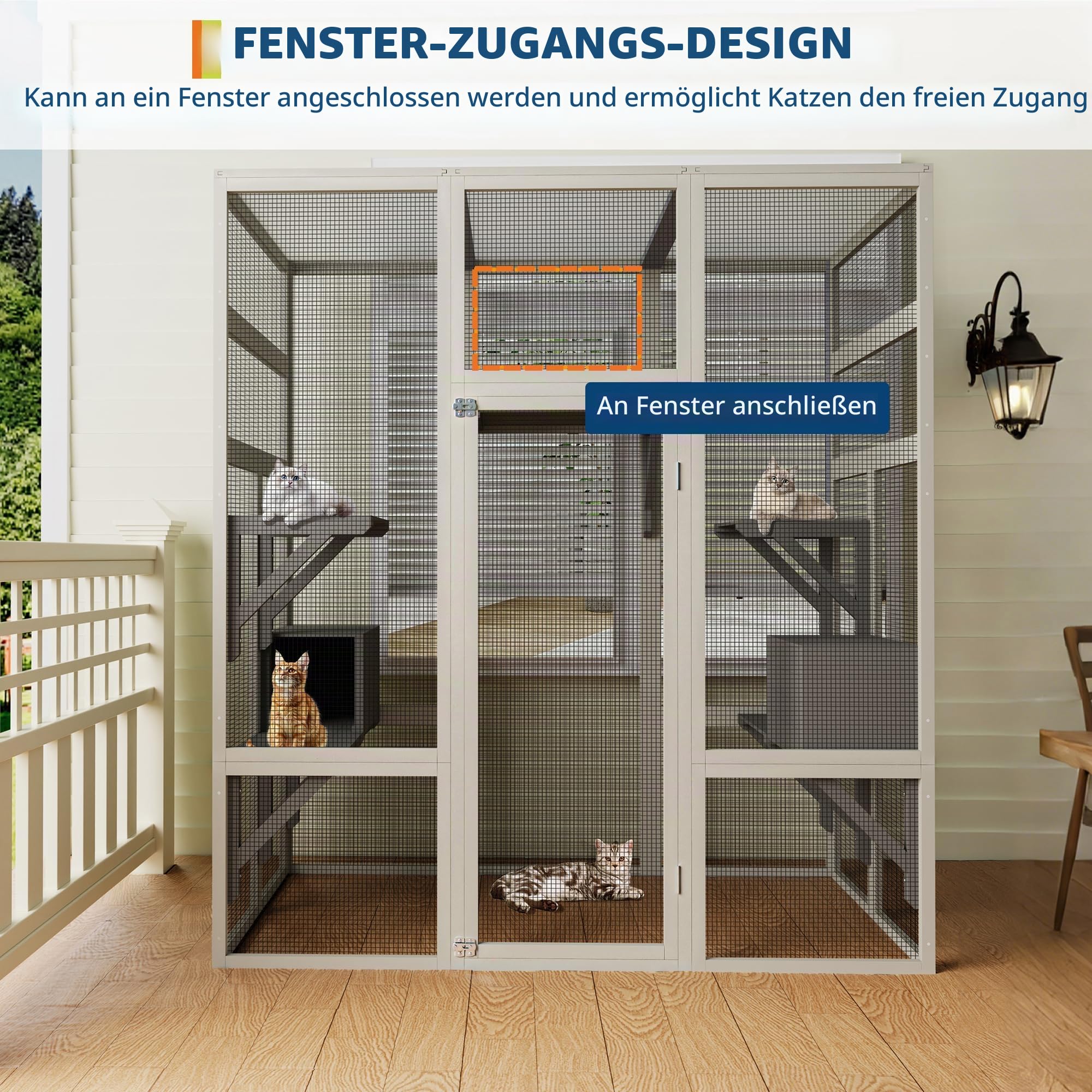 Catio Outdoor Katzengehege, Groß Katzenhaus mit Wasserdichtes Dach, 5 Plattformen & 2 Ruhebox, Outdoor Katzenkäfig Bietet Platz für bis zu 6 Katzen, Kleine Häuser für Garten, Balkon 160 x 82 x 178 cm