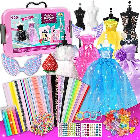 AGENTLAN 900+ Fashion Designer Kits for Girls with Mannequins-Kids Sewing Kits，Girls Fashion Design Gift，Arts and Crafts Kit，Girl Craft Activities Age 6 7 8 9 10 11 12