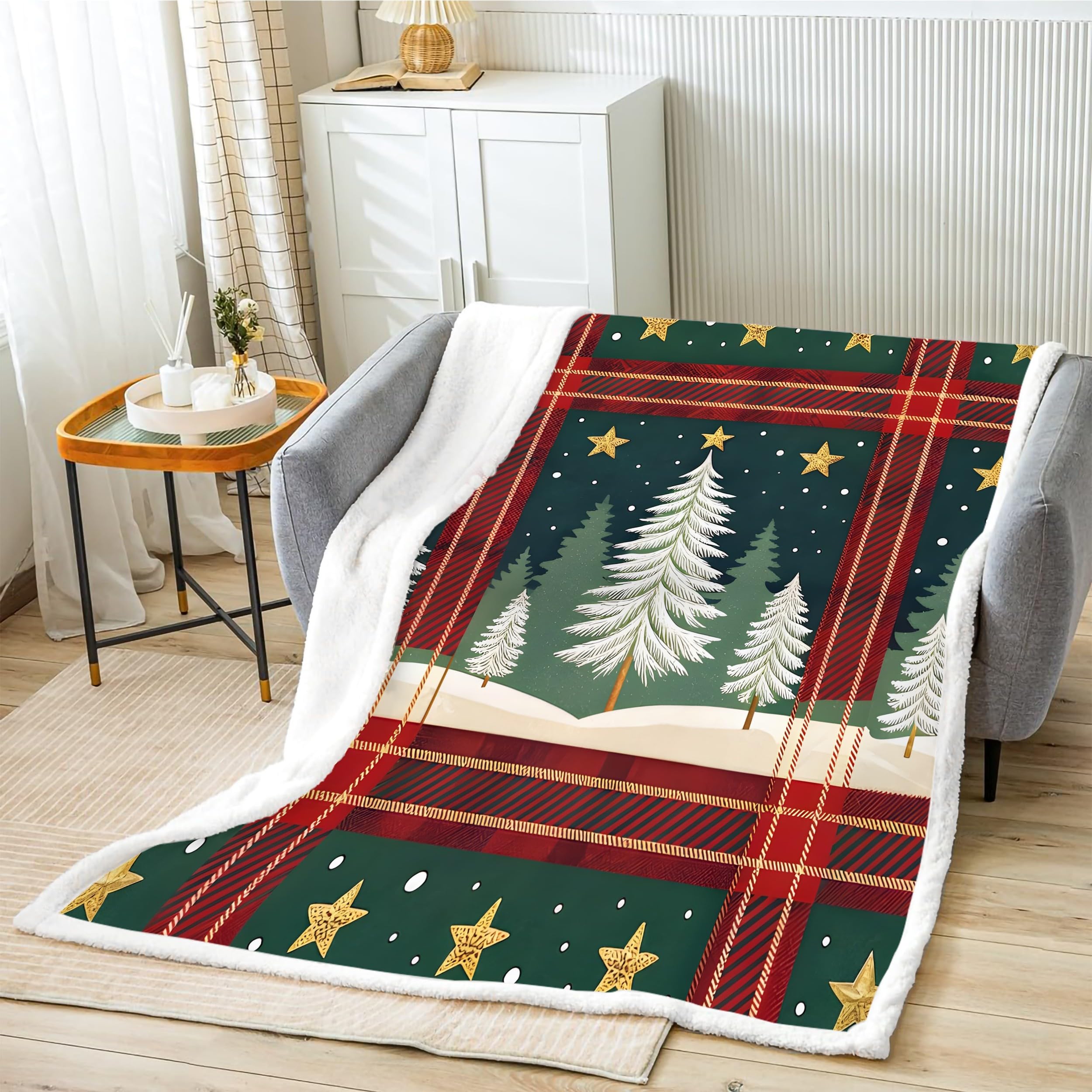 Weihnachts Decke Sherpa Kuscheldecke Flauschig 140x200 Büffelkaro