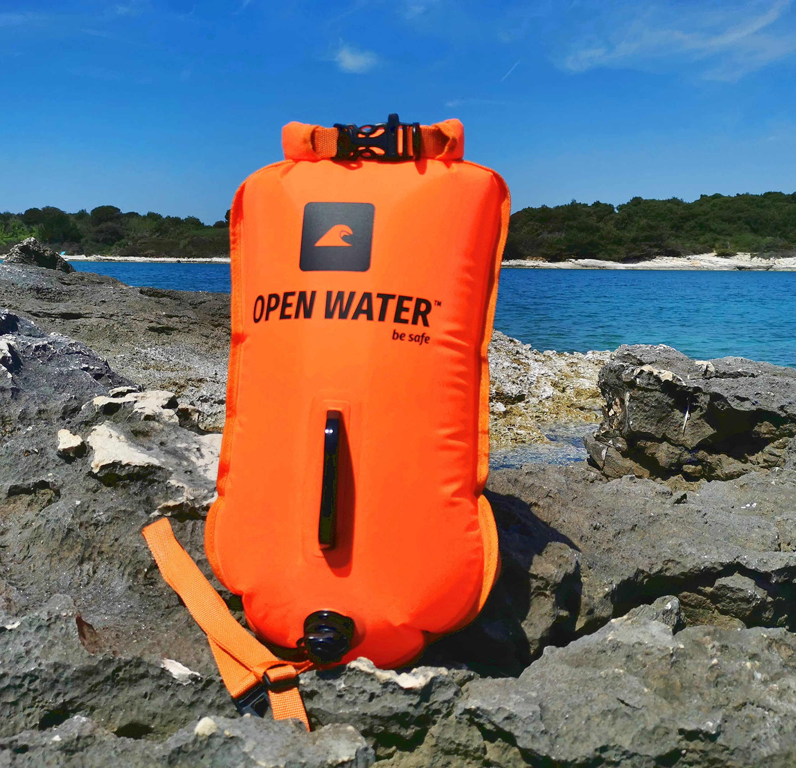 OPENWATER inflatable swimming buoy XL - large safety buoy with storage compartment 28L neon green