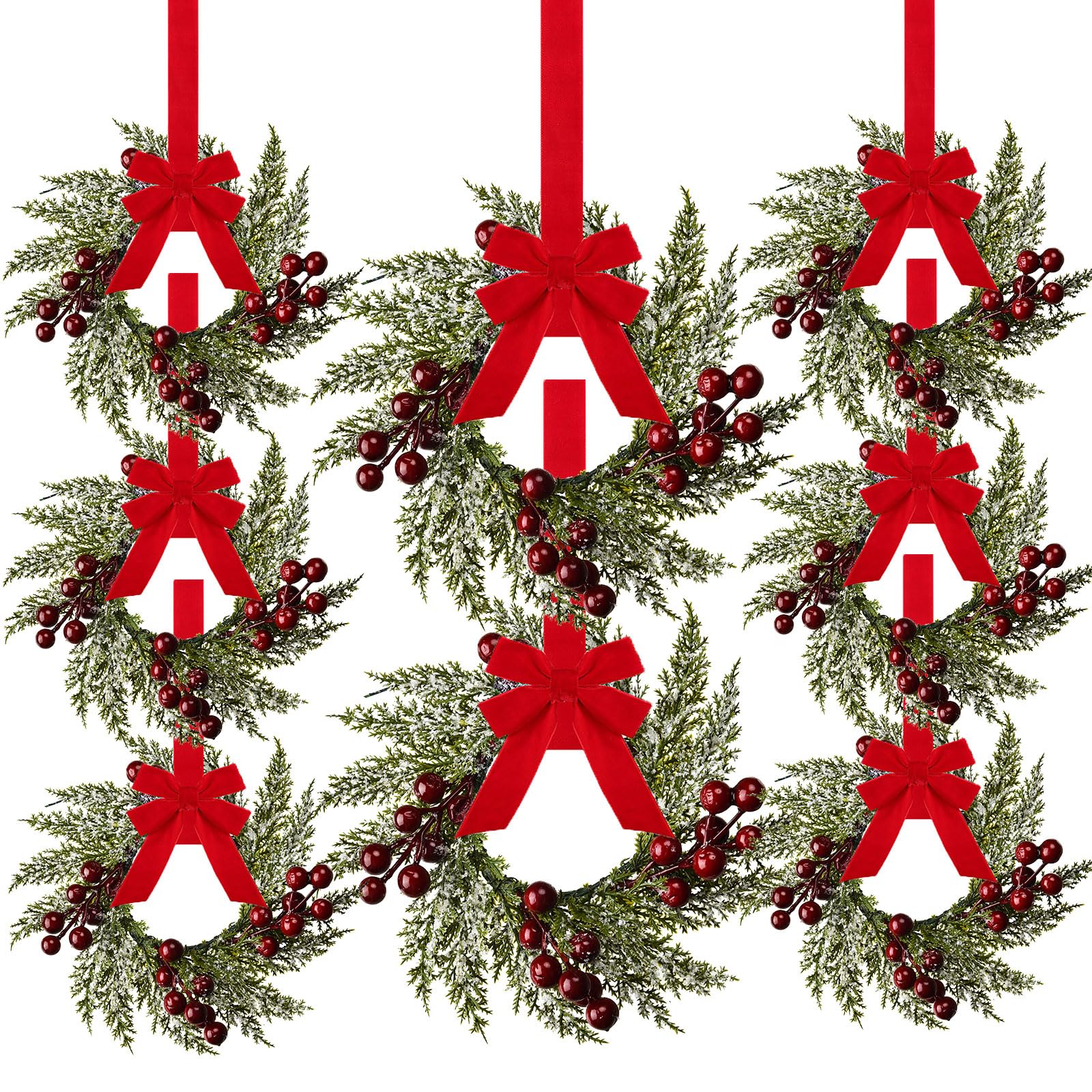 Lot de 8 anneaux de bougie de Noël artificiels avec baies rouges et pommes de pin - Décoration de table de Noël pour porte d'entrée