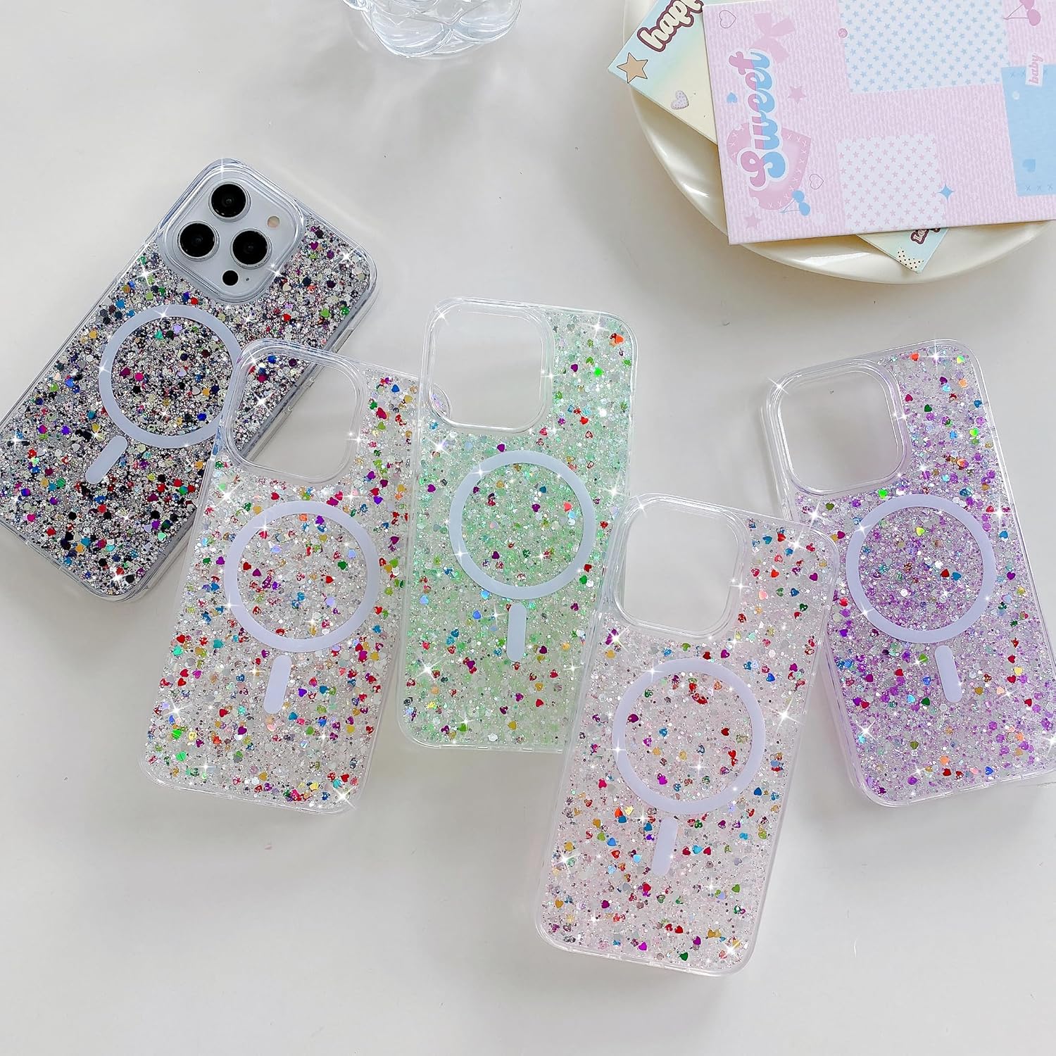 UEEBAI Glitter Case Magnetic for iPhone 16 Pro Max Case, Luxury Shiny Bling Sparkly Phone Cover Compatible with MagSafe, Wireless Charge Crystal Diamonds Shiny Cover for Women - Clear - Image 7