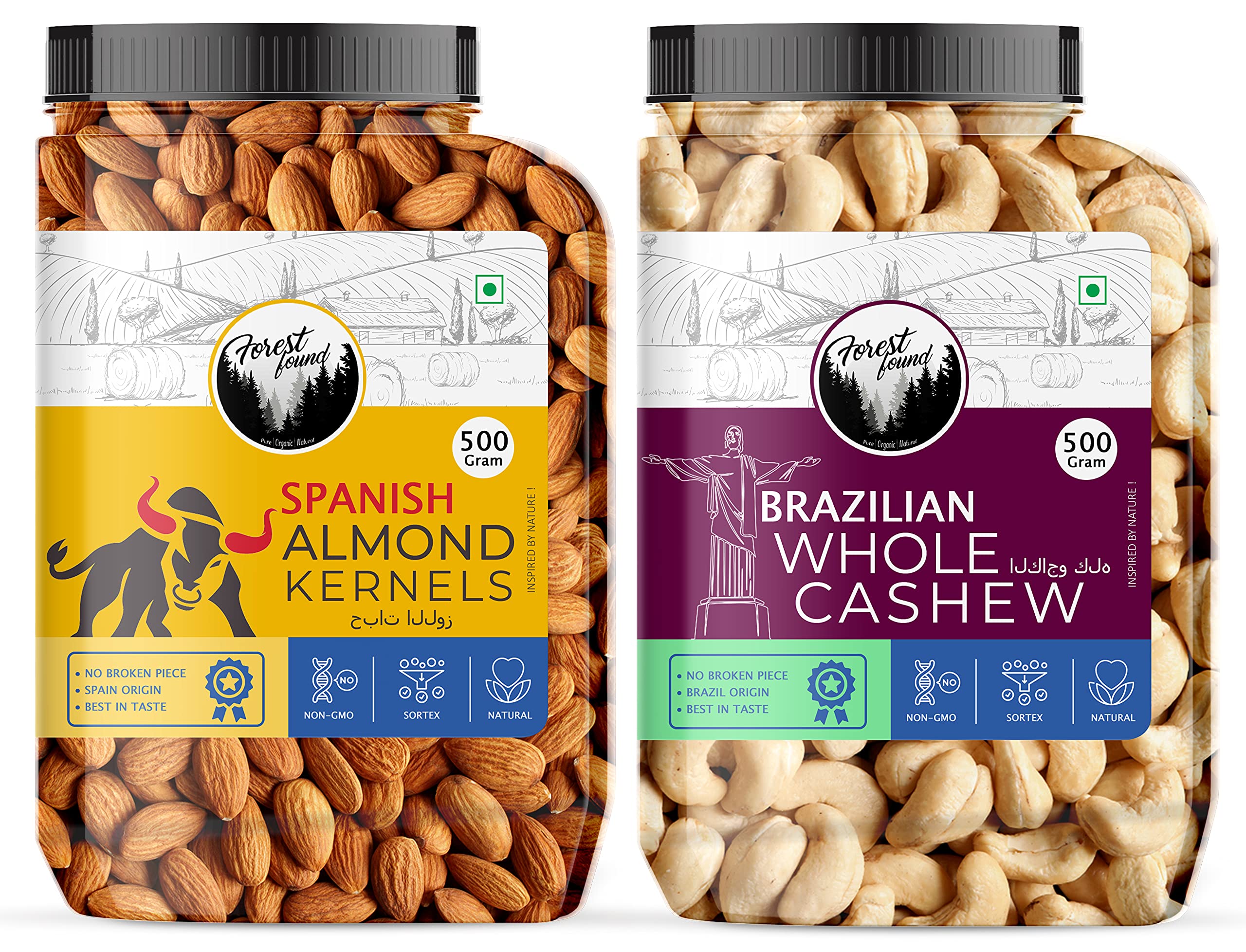 Forest Found Premium Dry Fruits Combo Pack - Spain Whole Almonds (500 Gm) + Brazilian Whole Cashews Nuts (500 Gm) Total 1 Kg |Dry Fruit Mix-Pack Of 2 (B095Z1MV22) Amazon Price History, Amazon Price Tracker