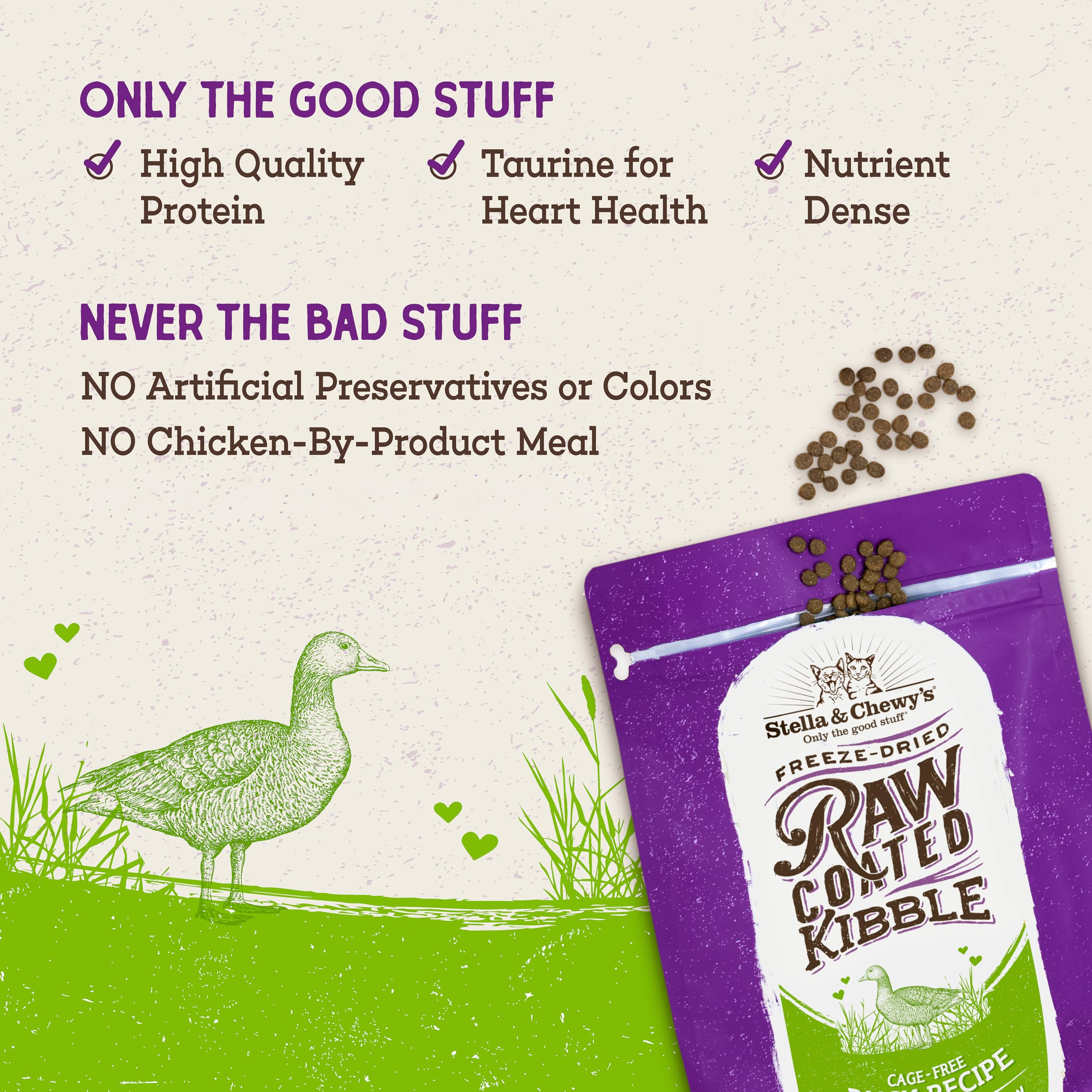 Stella & Chewy's Croquettes pour Chat Raw Coated Premium - sans céréales - Repas Riches en protéines - Recette de Canard sans Cage - Sac de 1,1 kg