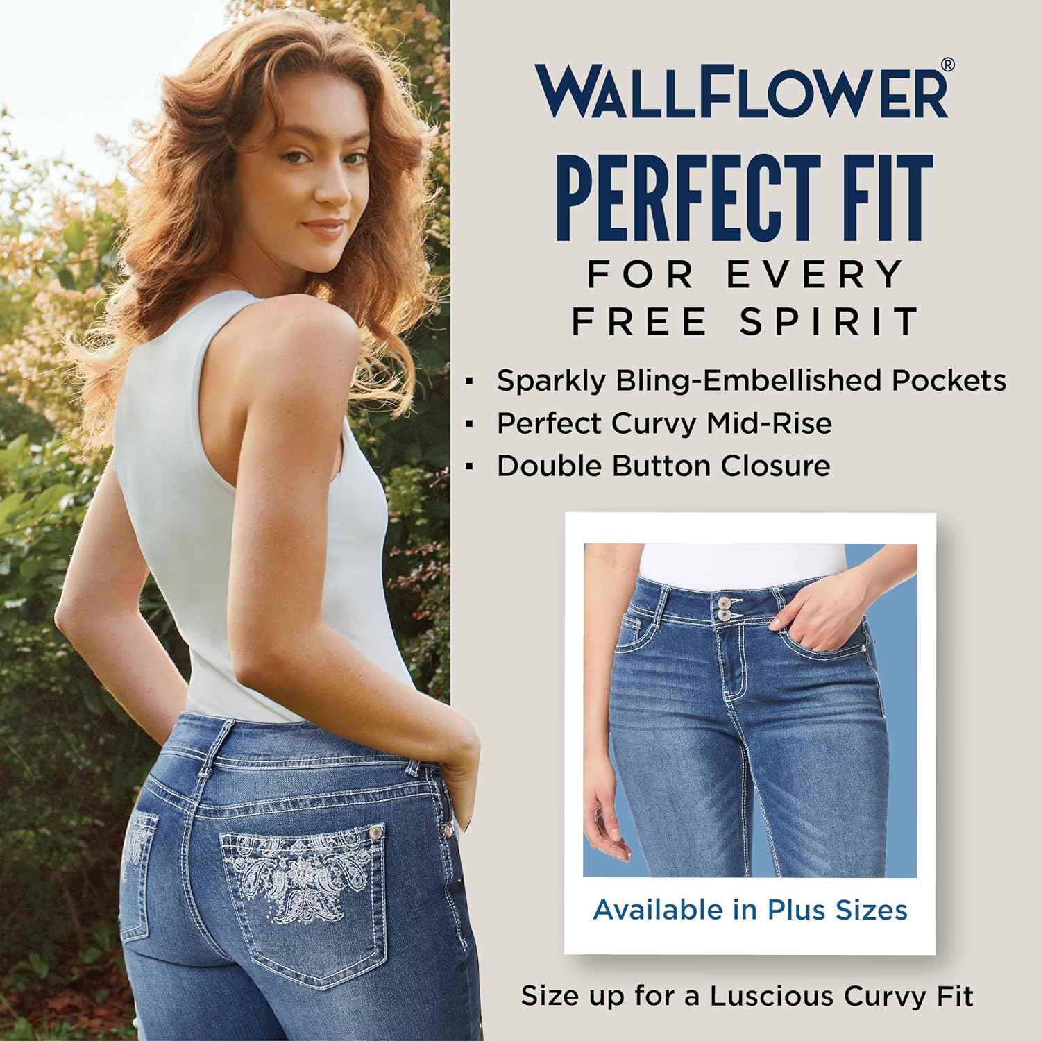 WallFlower Womens Luscious Curvy 23.5" Crop Mid-Rise Bling Insta Stretch Juniors (Standard and Plus) - Image 5