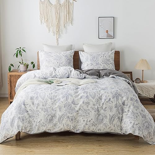 Miniatura 2 de HoneiLife Juego de funda de edredón tamaño Queen, 100% algodón, funda de edredón floral, funda de edredón suave y transpirable con cierre de