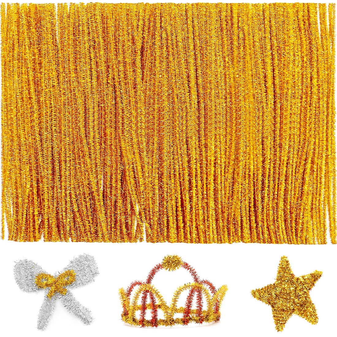 IOOLEEM 200pcs Golden Glitter Pipe Cleaners for Christmas