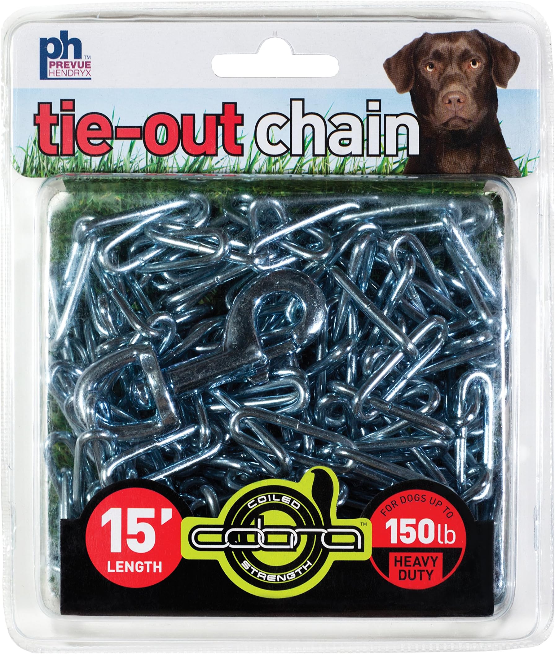 Heavy-Duty 15 Ft Tie-Out Chain - Zinc Plated Oval Safety-Welded 3.8 mm Links, Dog Tie Out for Yard, Long Lead for Dogs Up to 150 Pounds, Cast Iron Swivel Bolts, Outdoor Use - 15 Ft