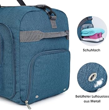 WANDF Travel Bag with Shoe Compartment Foldable Weekender Travel Bag Hand Luggage for Men and Women (Blue 65L)
