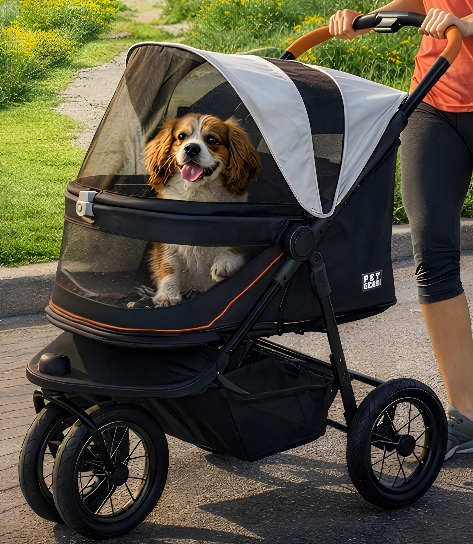 Pet Gear No-Zip Jogger Pet Stroller for Cats/Dogs, Zipperless Entry, Airless Tires, Easy One-Hand Fold, Cup Holder + Storage Basket, Salt- Extra Large