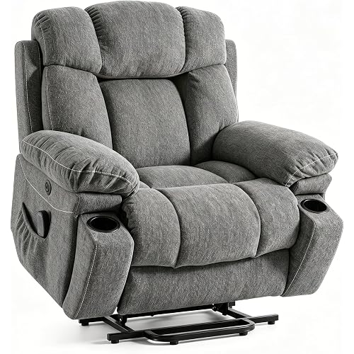 Power Lift Recliner Chair, Electric Lounge Chair with Vibration Massage and Lumbar Heating, Single Sofa with Cup Holder & USB Charging Port for Living Room Bedroom, Gray