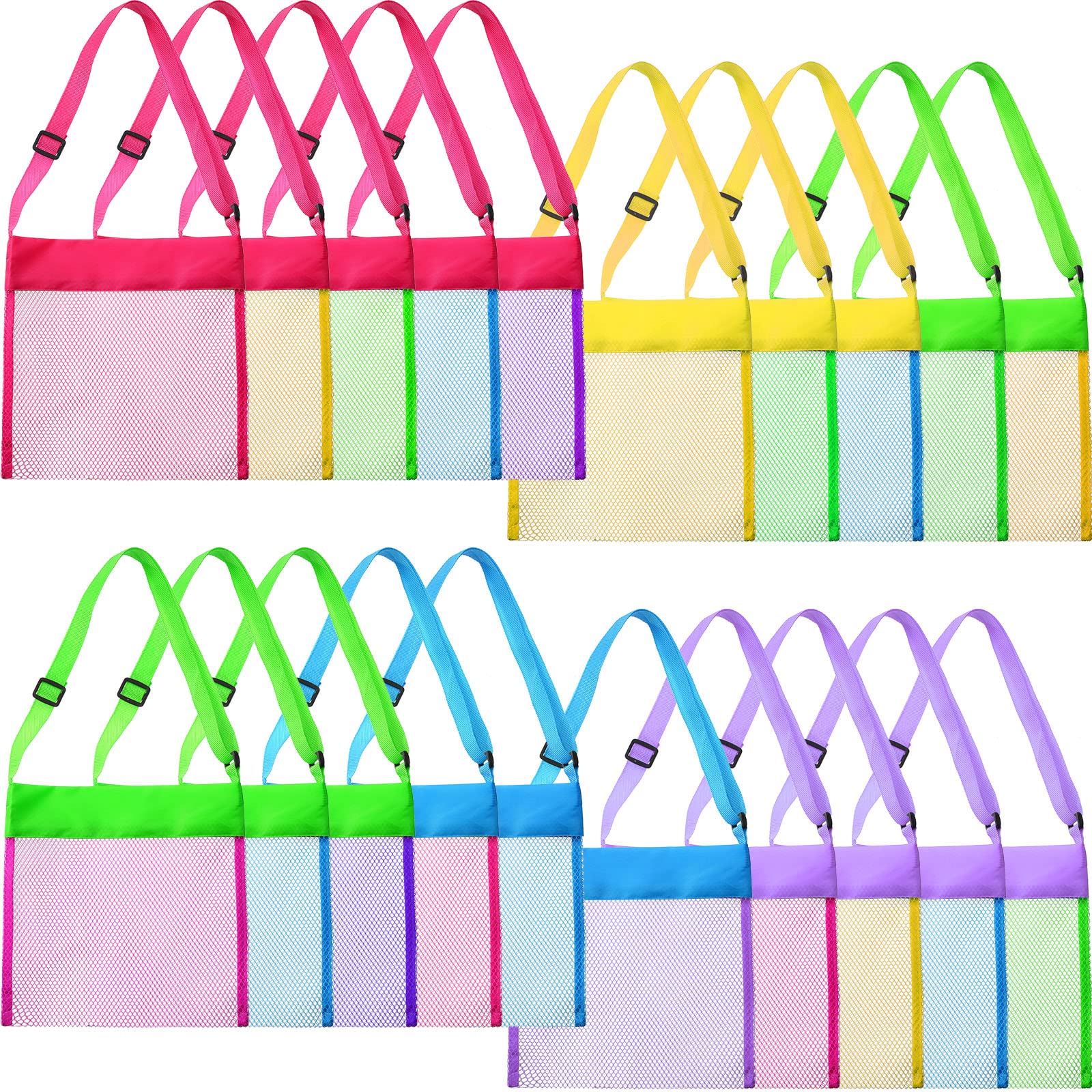 Boao 20 Packs Mesh Beach Bag Sand Toy 9.5 x 9 Inch Seashell Collecting Bag Outdoor Swimming Beach Accessories Gift for Boys and Girls(Colorful,Classic