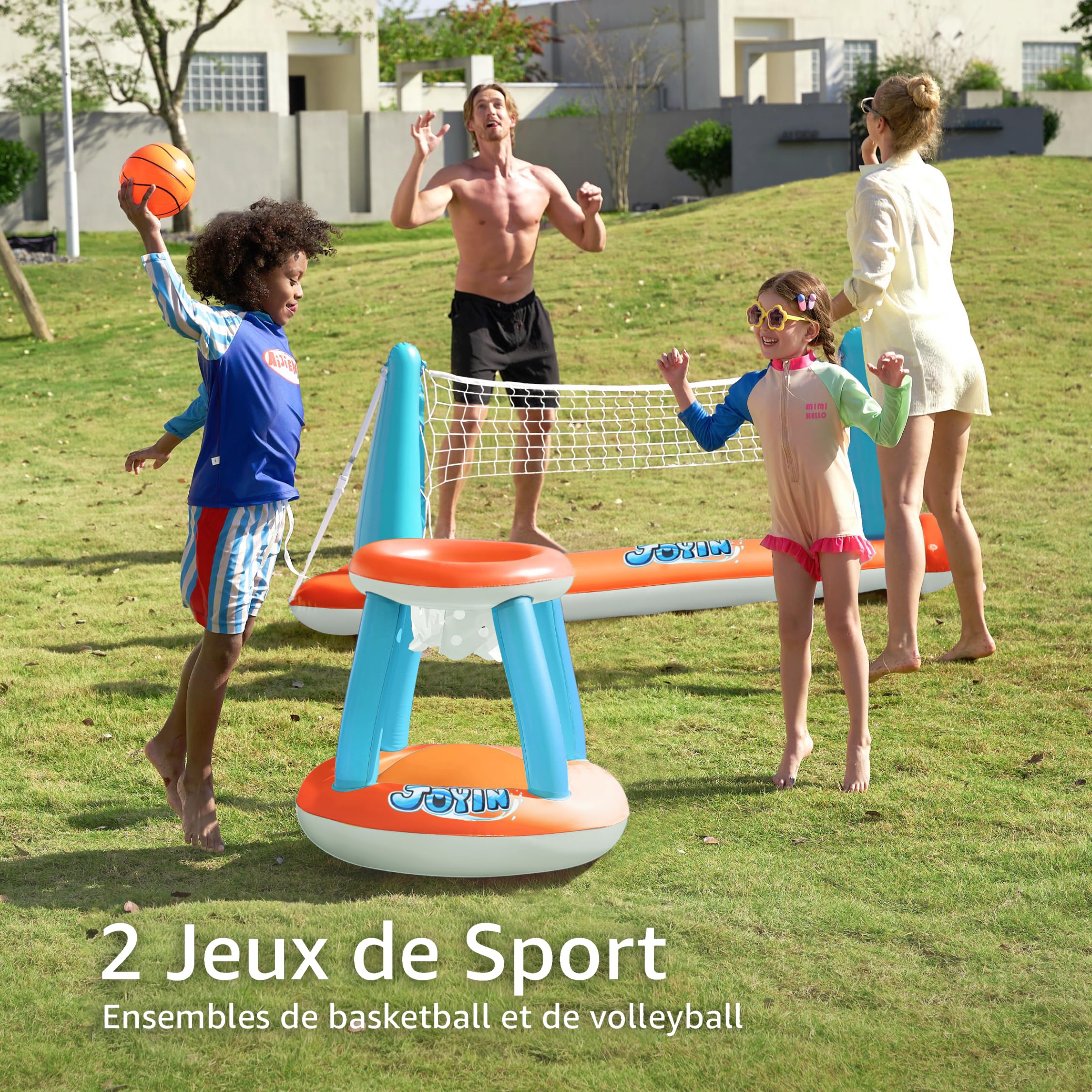 Ensemble Jouets Piscine Gonflables | Filet Volley Et Panier Basket - Jeux D'Été Adultes/Enfants