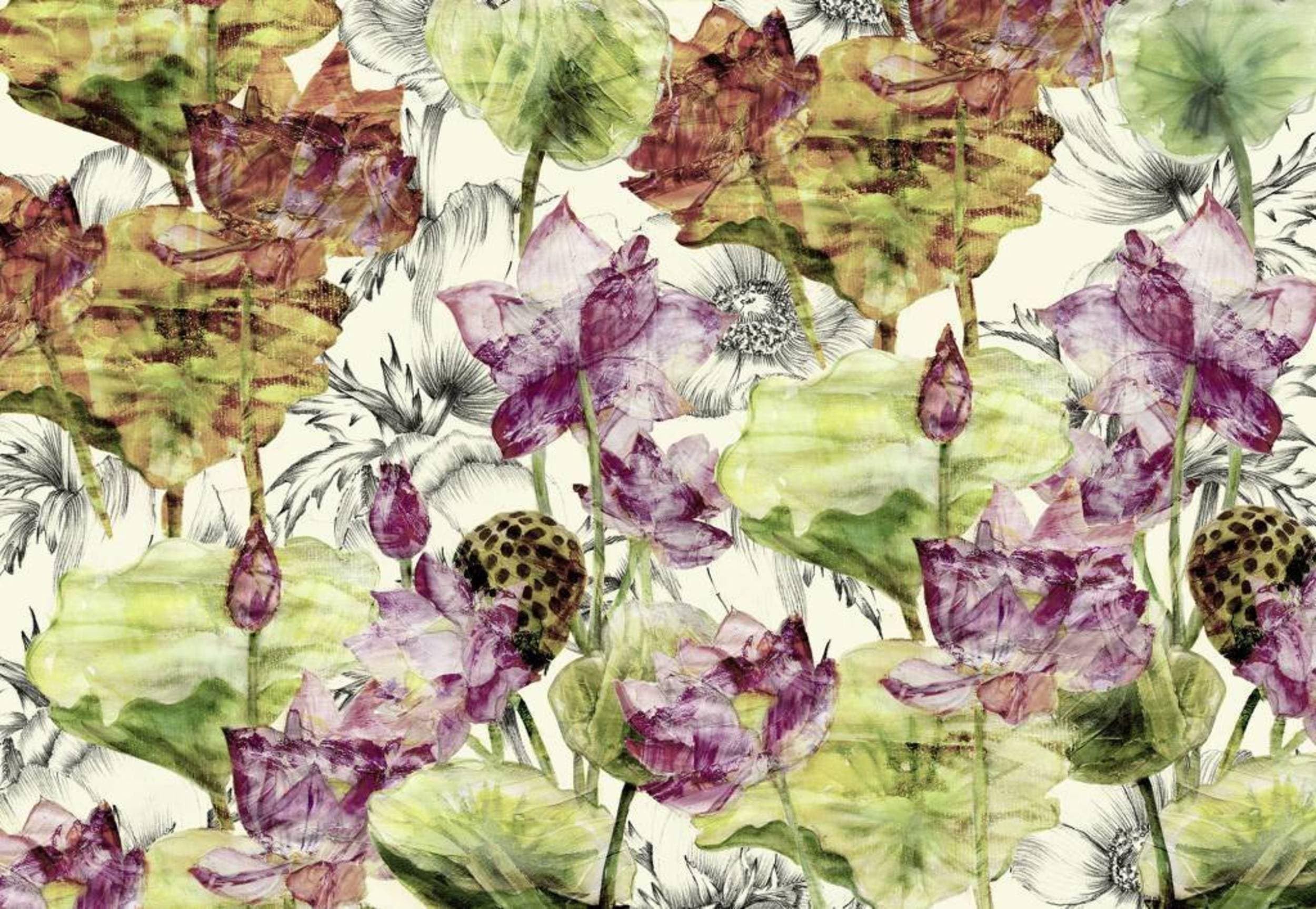 Komar Non-Woven Photo Wallpaper, Lotus, Colourful, 368 x 248 cm
