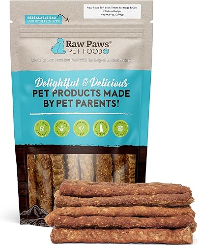 Miniatura 1 de Raw Paws Golosinas suaves sin granos para perros y gatos  Receta de pollo, 6 onzas  Golosinas de pollo suaves de Estados Unidos sin granos  Palitos