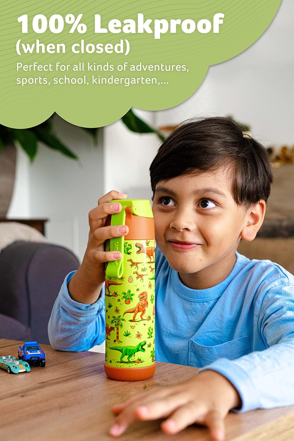 Jarlson® Kids Water Bottle CHARLI [18OZ] - Stainless Steel Thermo Bottle with Straw - Insulated, Spill Proof Waterbottle for School & Sports - Thermo Tumbler for Boys & Girls (Dinosaur) - Image 5