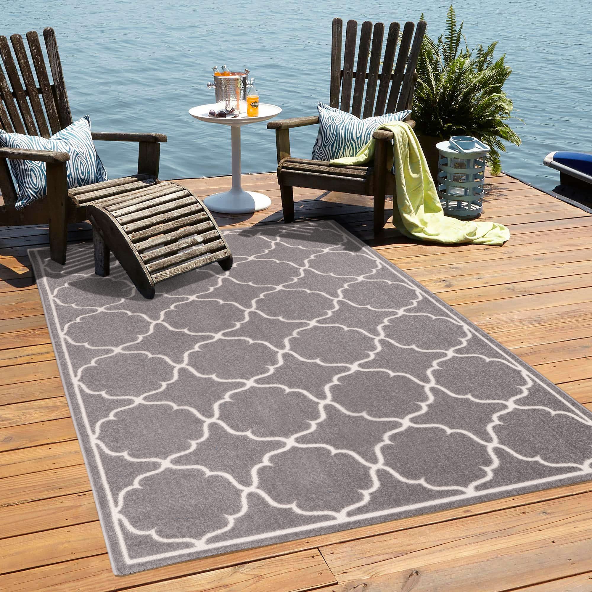 SANAT Outdoor Teppich Wetterfest - Teppich für den Innen- und Außenbereich - Balkon Teppich Wasserabweisend - Teppiche für Terrasse, Garten, Küche, Ba, Berlin_9001_Light_Gray_160x230