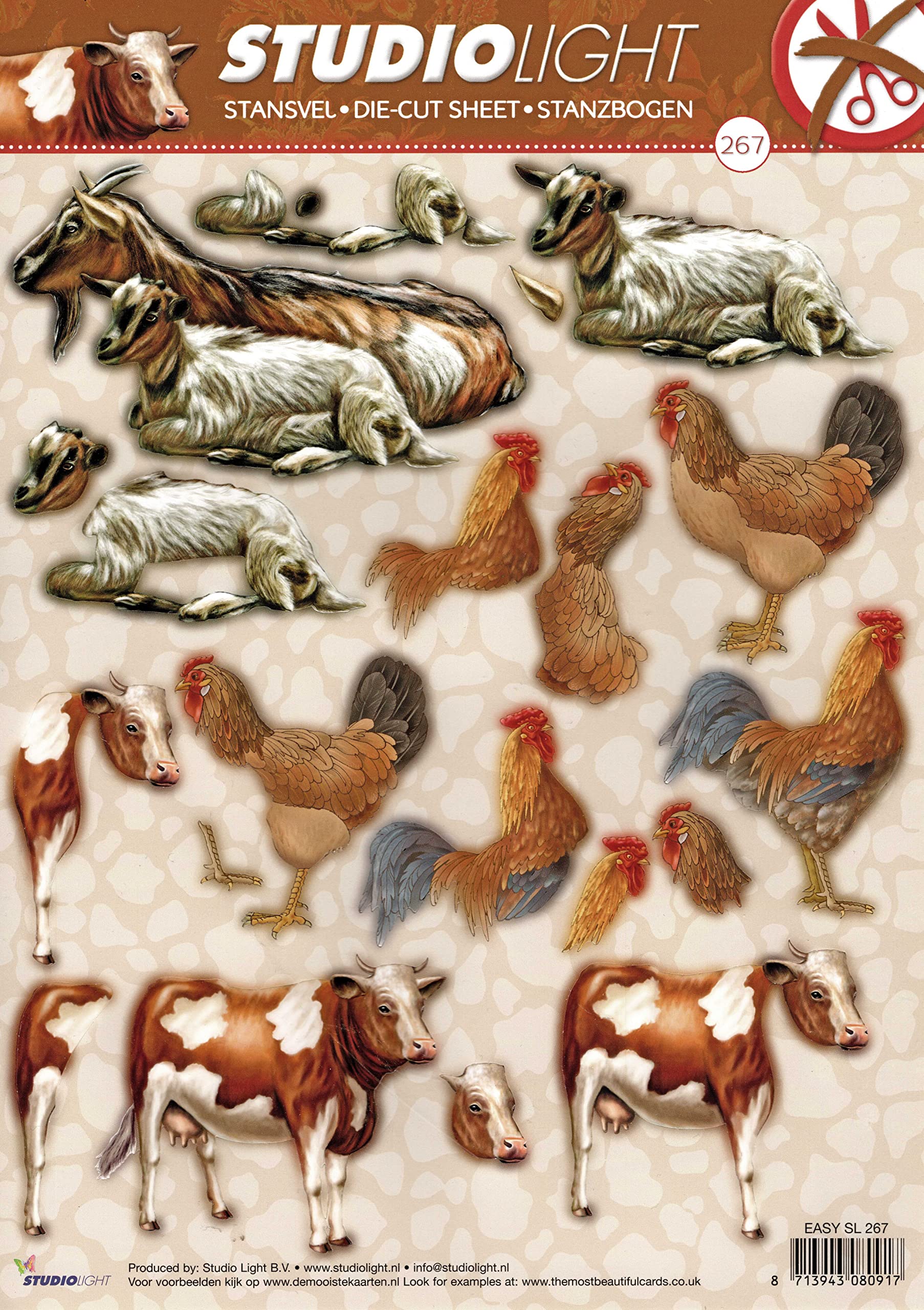 Farm Animals Studio Light Die Cut 3d Decoupage Sheet - NO CUTTING