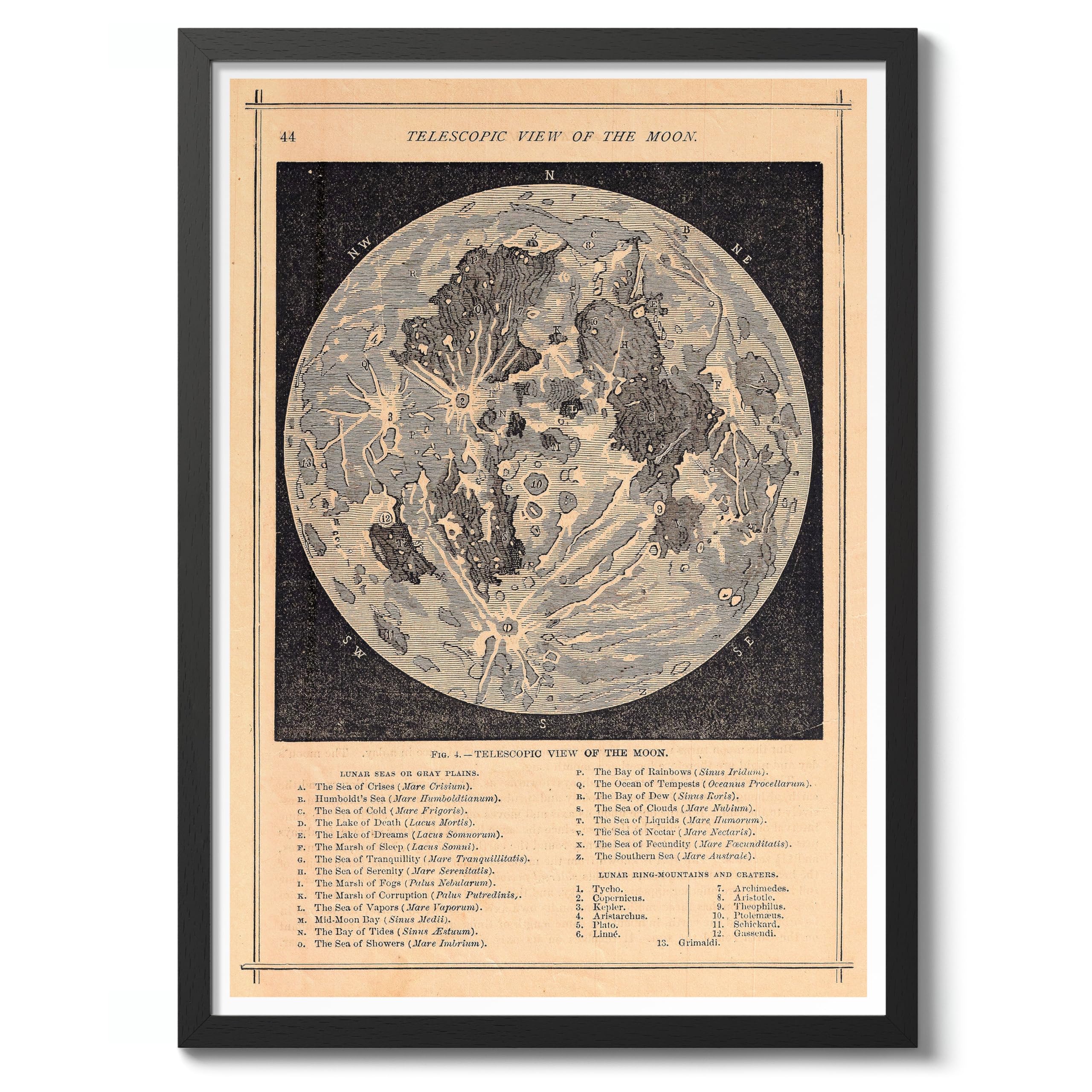 Telescopic View Of The Moon Vintage Space Poster, Retro Astronomy Illustration Print, Galaxy Planet Nasa Wall Art Painting Universe Moon Eclipse Office Home Decor, A1 (Black Frame) - 86.9x62.4cm — image 1