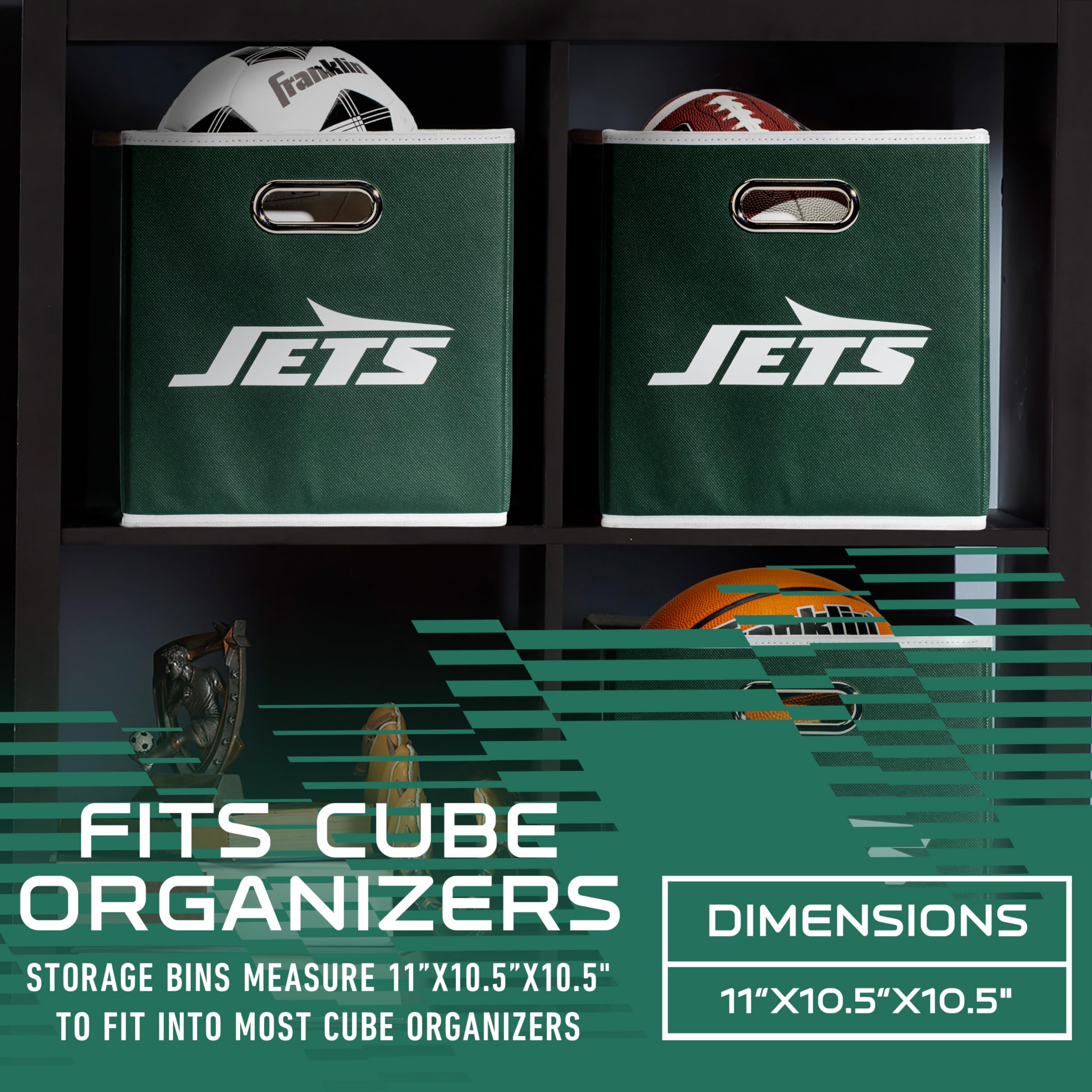 Franklin Sports New York Jets NFL Aufbewahrungskorb – Faltbarer Würfelbehälter + Aufbewahrungskorb – NFL Büro, Schlafzimmer + Wohnzimmer Dekor – 27,9 x 27,9 cm