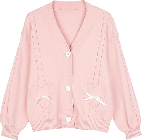Cárdigan tipo suéter Kawaii para mujer con lindo lazo y corazón, S-2XL