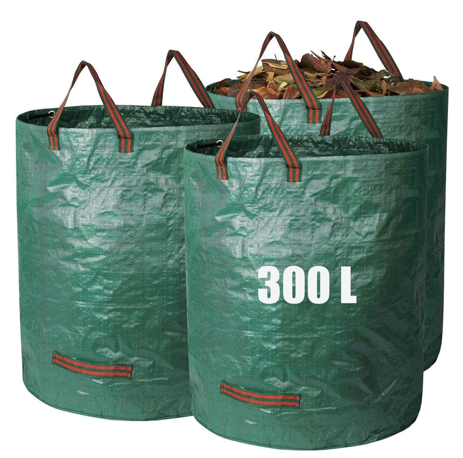 3x 300L Sacchi Giardinaggio Pieghevole, Polipropilene (PP), Robusto, Impermeabile, Antistrappo, Riutilizzabile PROFESSIONAL Borsa da Giardino con manici, resistenti autoportanti, per foglie, campeggio
