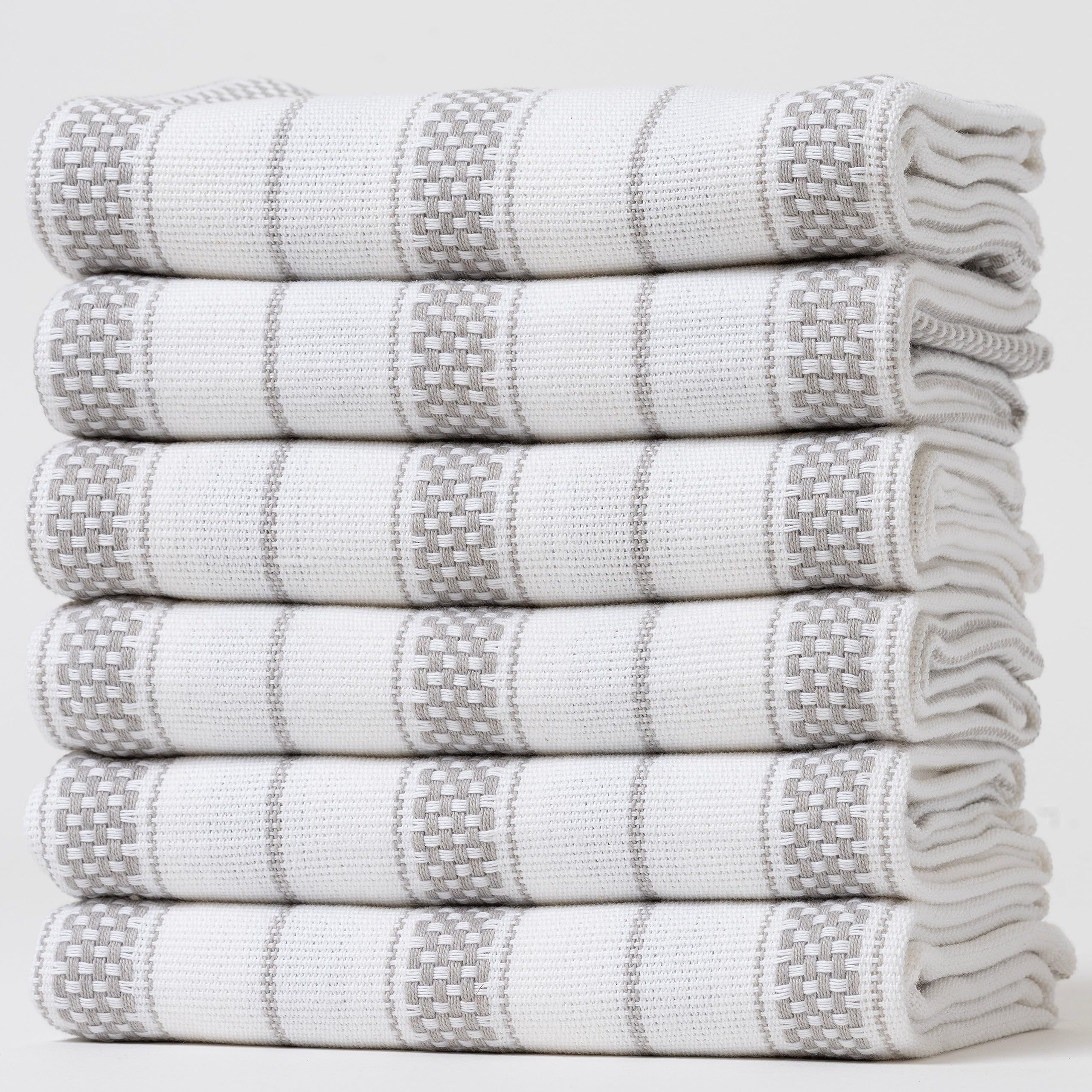 Juego de paños de cocina – Toallitas de cocina para cocina – Toallas de cadena a rayas – Paños de cocina – Paquete de 6 – 100% algodón hilado en anillo – 20 x 30 pulgadas – Gris claro – Casa de Lan