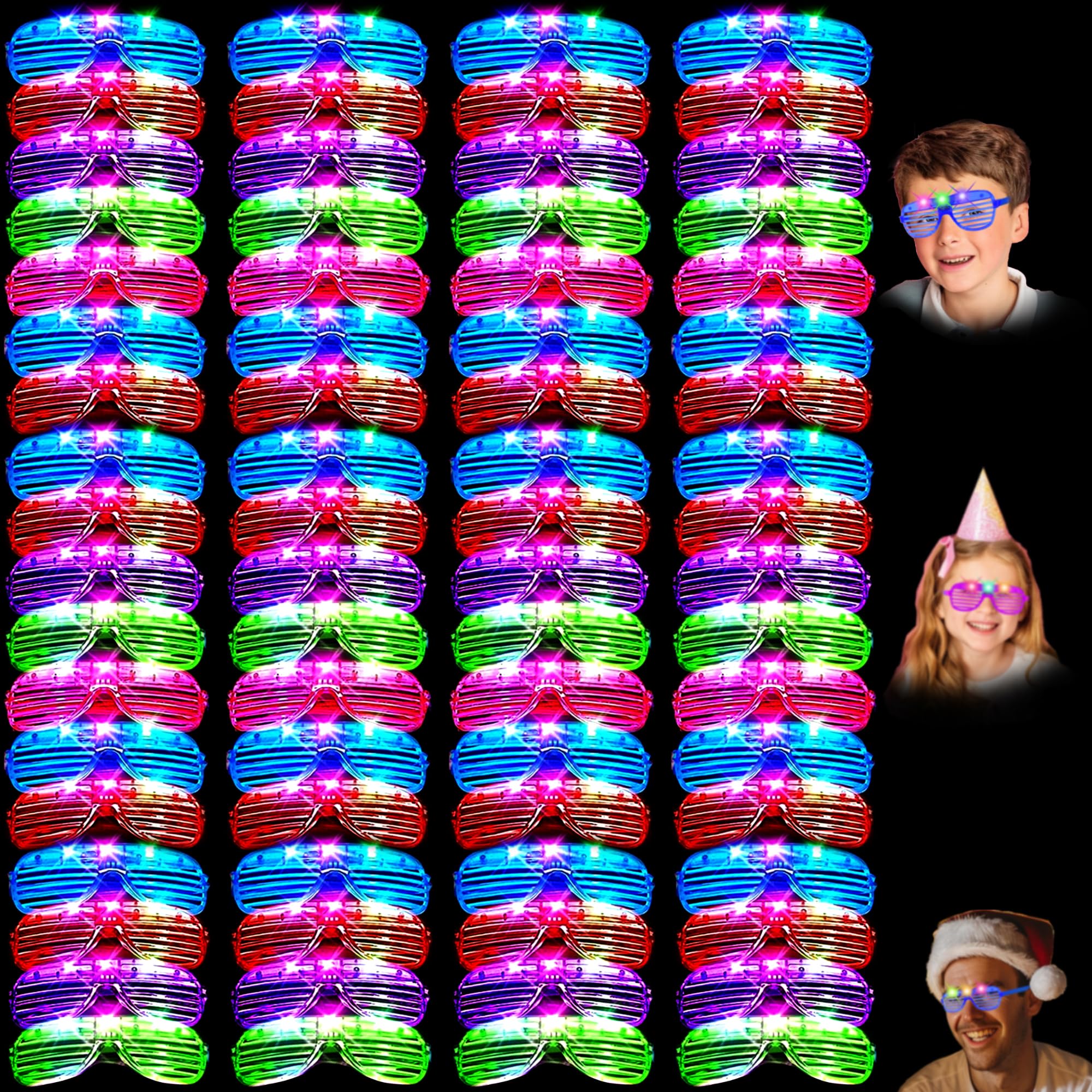 Confezione da 80 occhiali a LED, luminosi, si illuminano al buio, adatti per bambini/adulti, rave neon lampeggianti per feste di compleanno, martedì grasso, capodanno, decorazione per feste