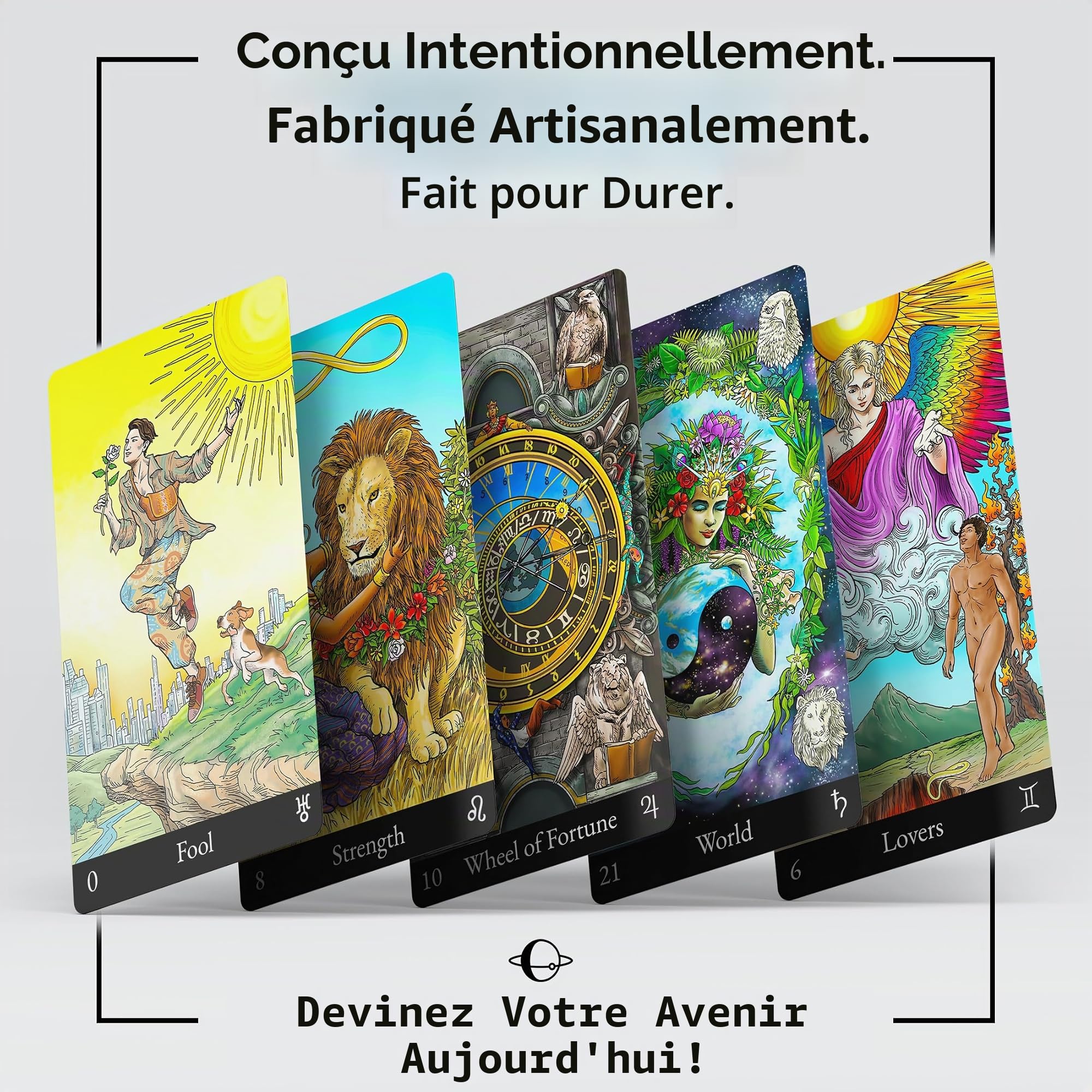 Jeu de tarot avec guide complet (français non garanti), symbolisme moderne et interprétations numériques améliorées pour tous les niveaux