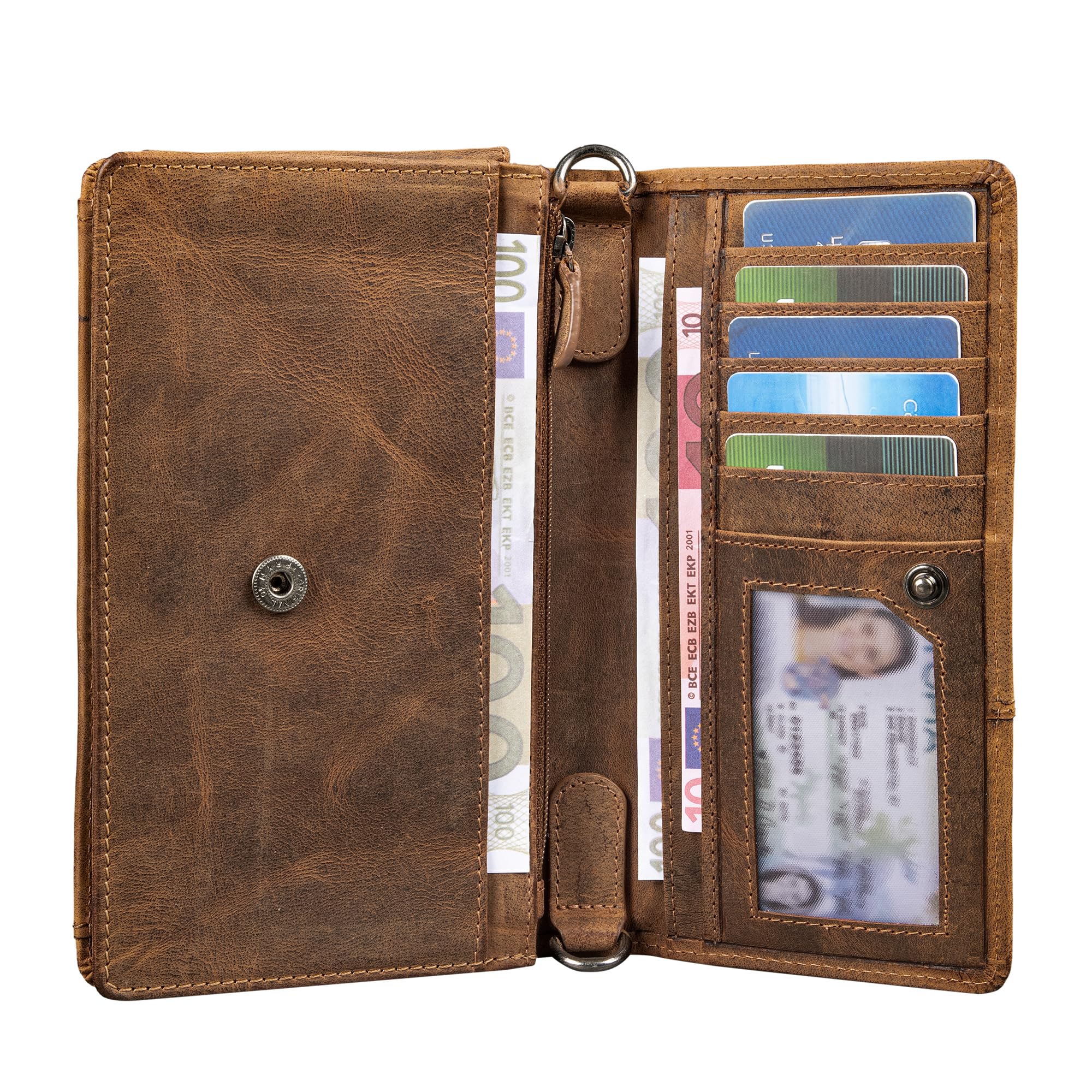STILORD 'Darla' 3-en-1 Sac à Main Cuir avec Porte-Monnaie Femme Portefeuille avec Protection RFID 9 Compartiments pour Cartes Pochette Telephone Portable Cuir Véritable, Couleur:Bergamo - Marron