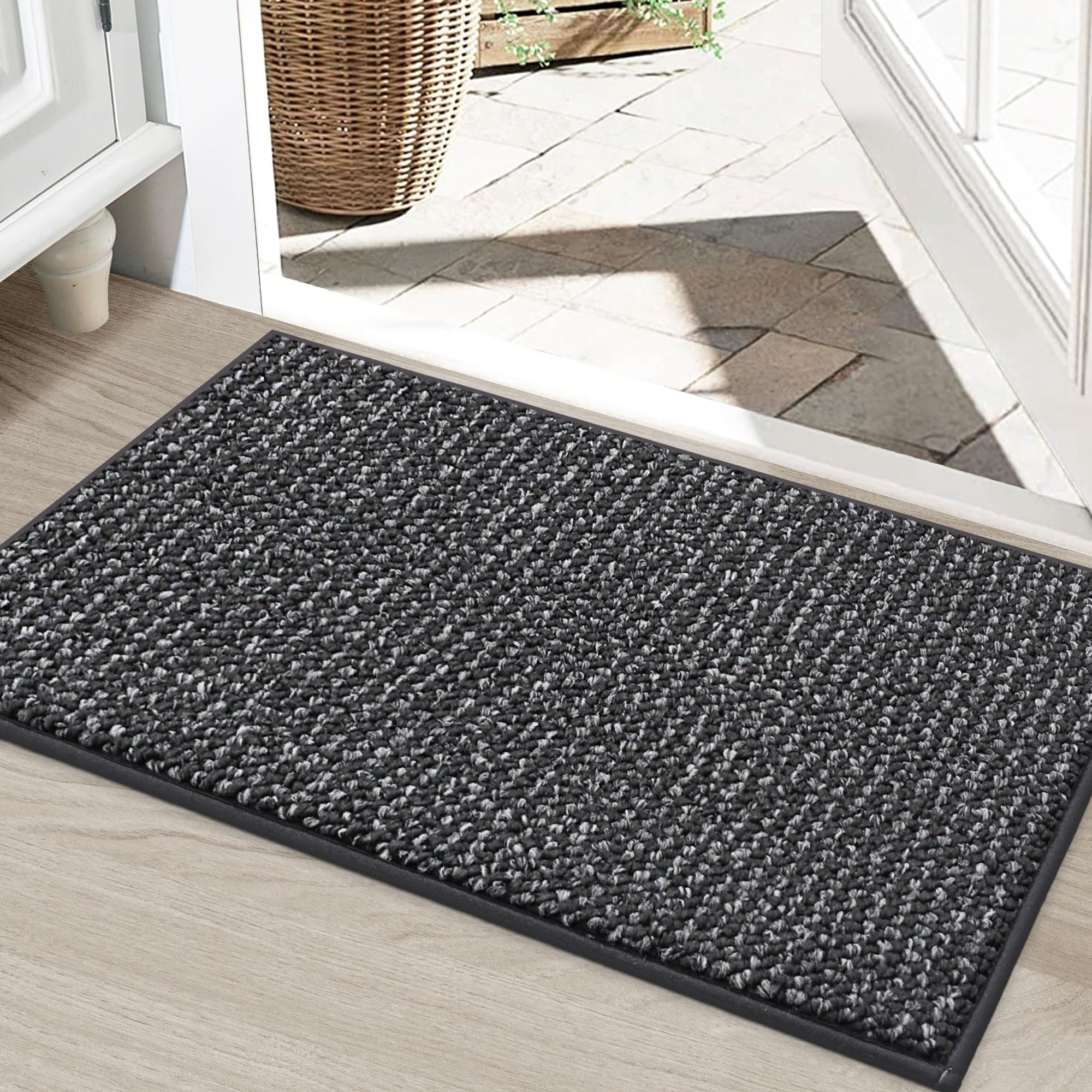 BEQHAUSE Dirt Trapper Door Mat 24"x36", Non-Slip Washable Doormat, Charcoal